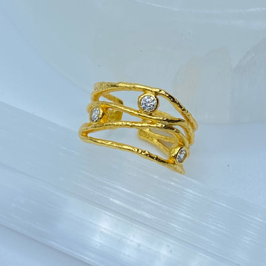 925 Sterling Silver Cz Gold Plated Irregular Stackable Ring