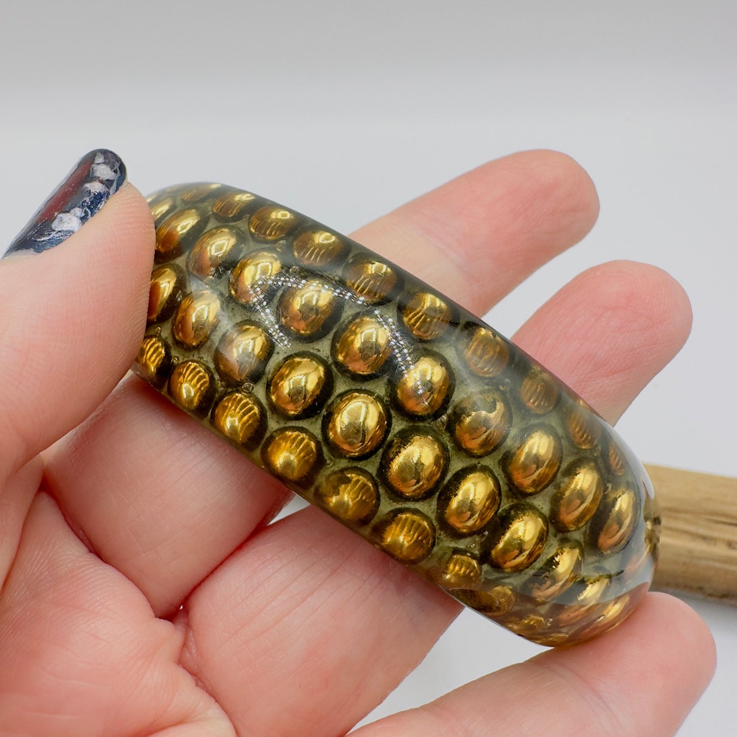 Vintage Lucite Resin Gold Ball & Brass Bangle Bracelet