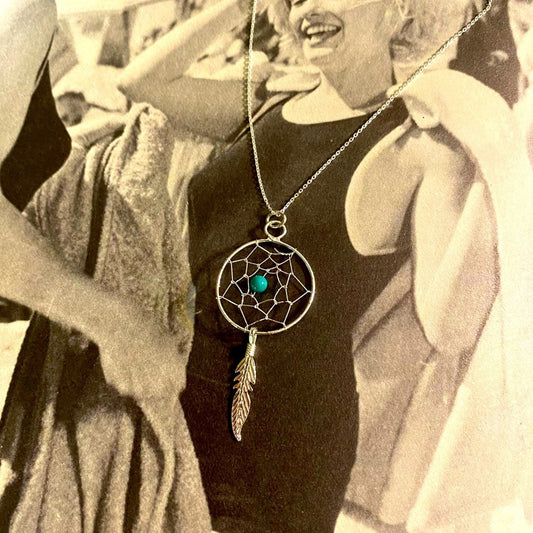 Dream Catcher Turquoise Sterling Silver Necklace