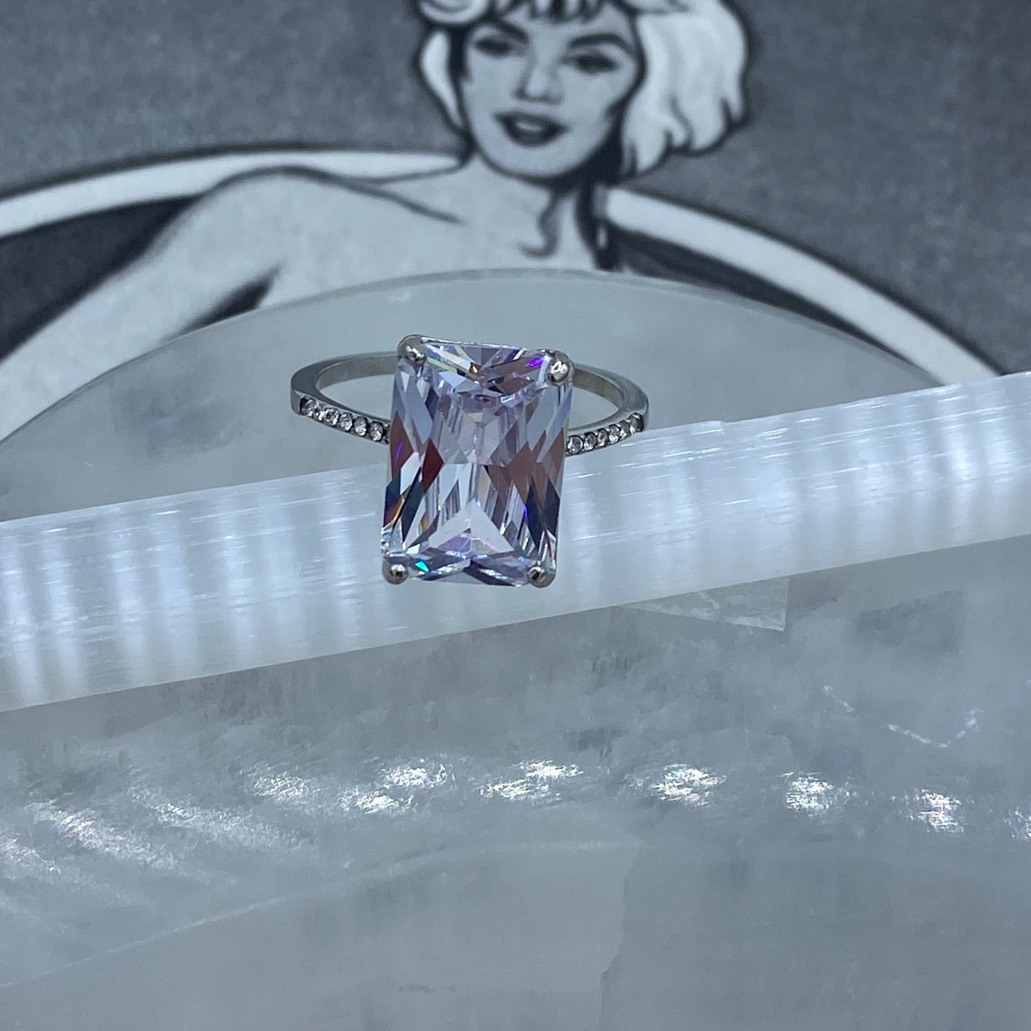Stainless Steel High Polished Clear CZ Ring Sizes 6-10