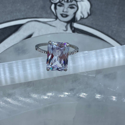 Stainless Steel High Polished Clear CZ Ring Sizes 6-10