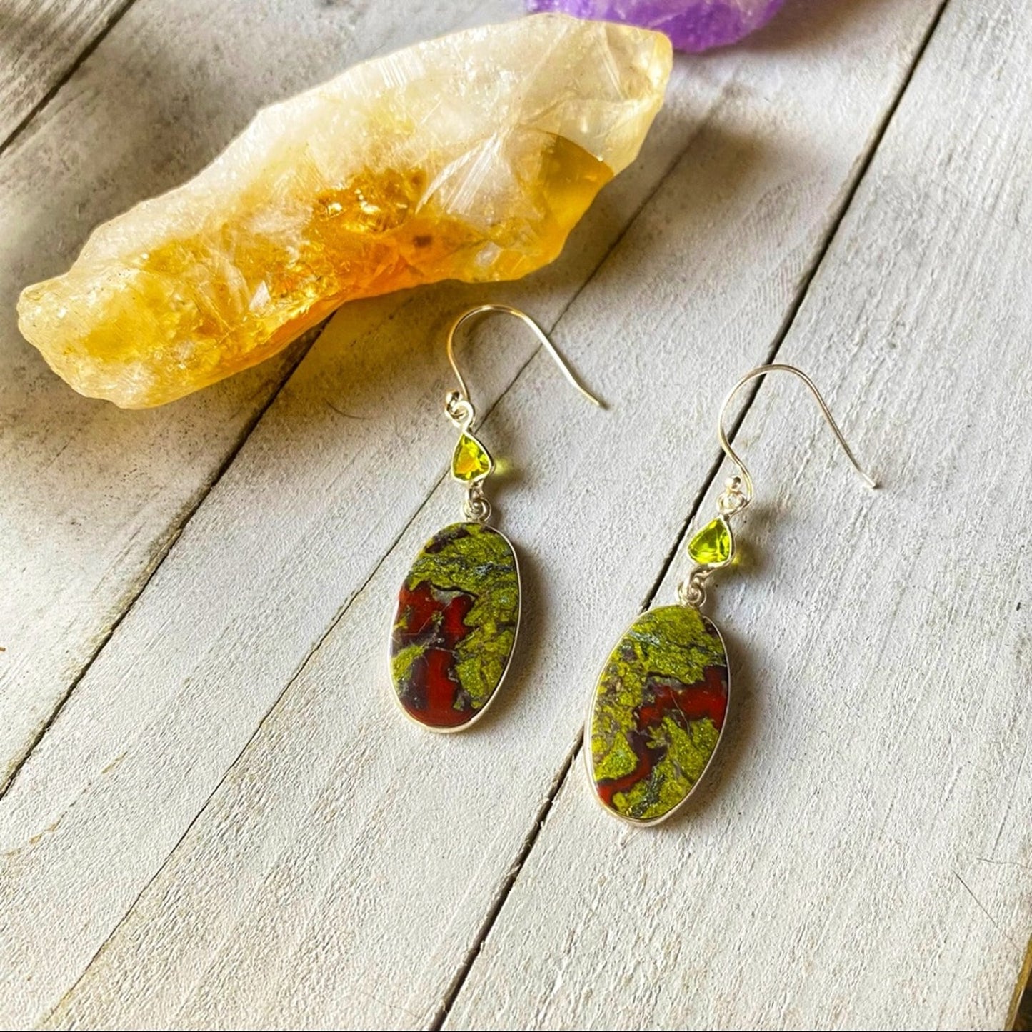 Dragon Blood & Peridot Solid Sterling silver Earrings