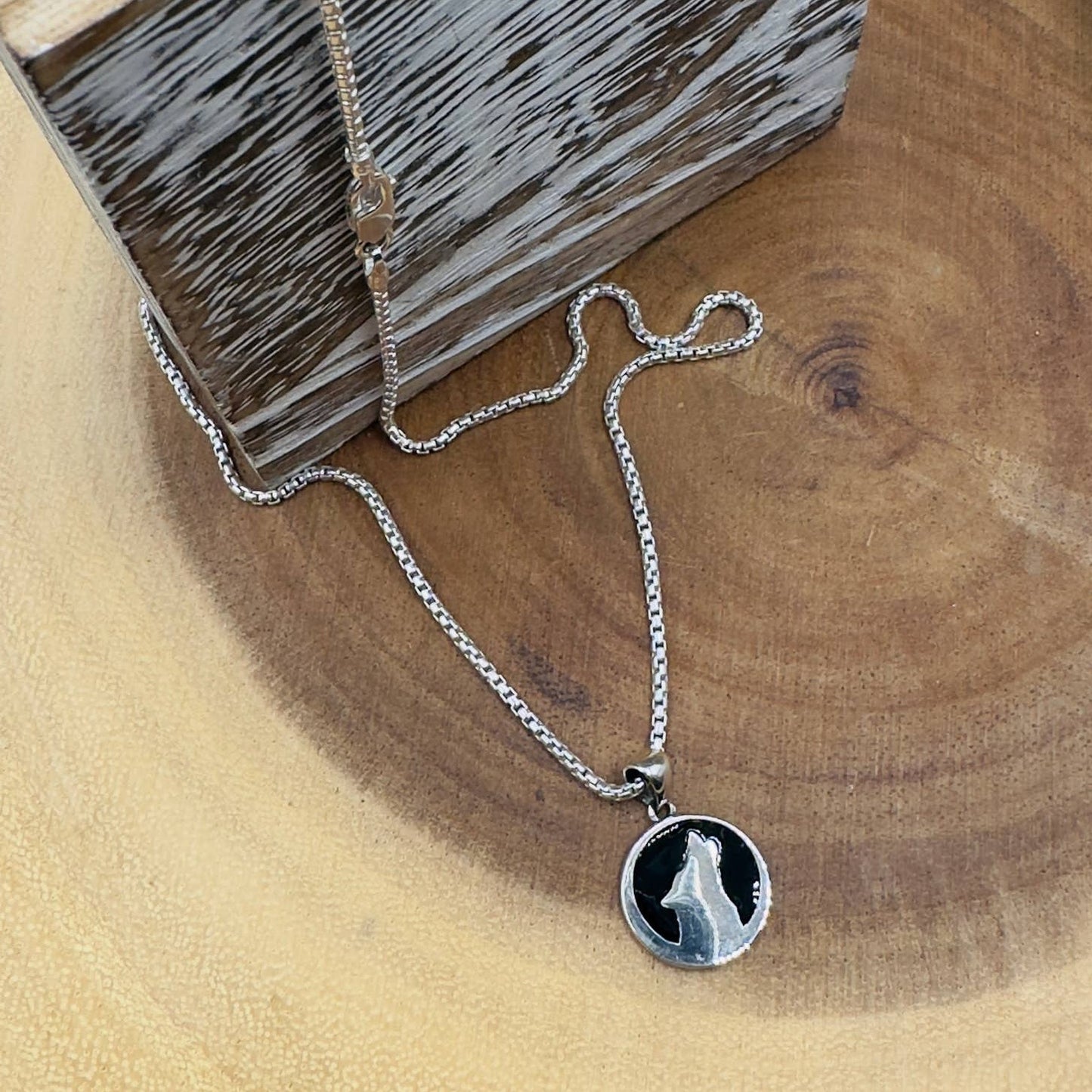 Howling Wolf Black Coyote Sterling Silver Necklace