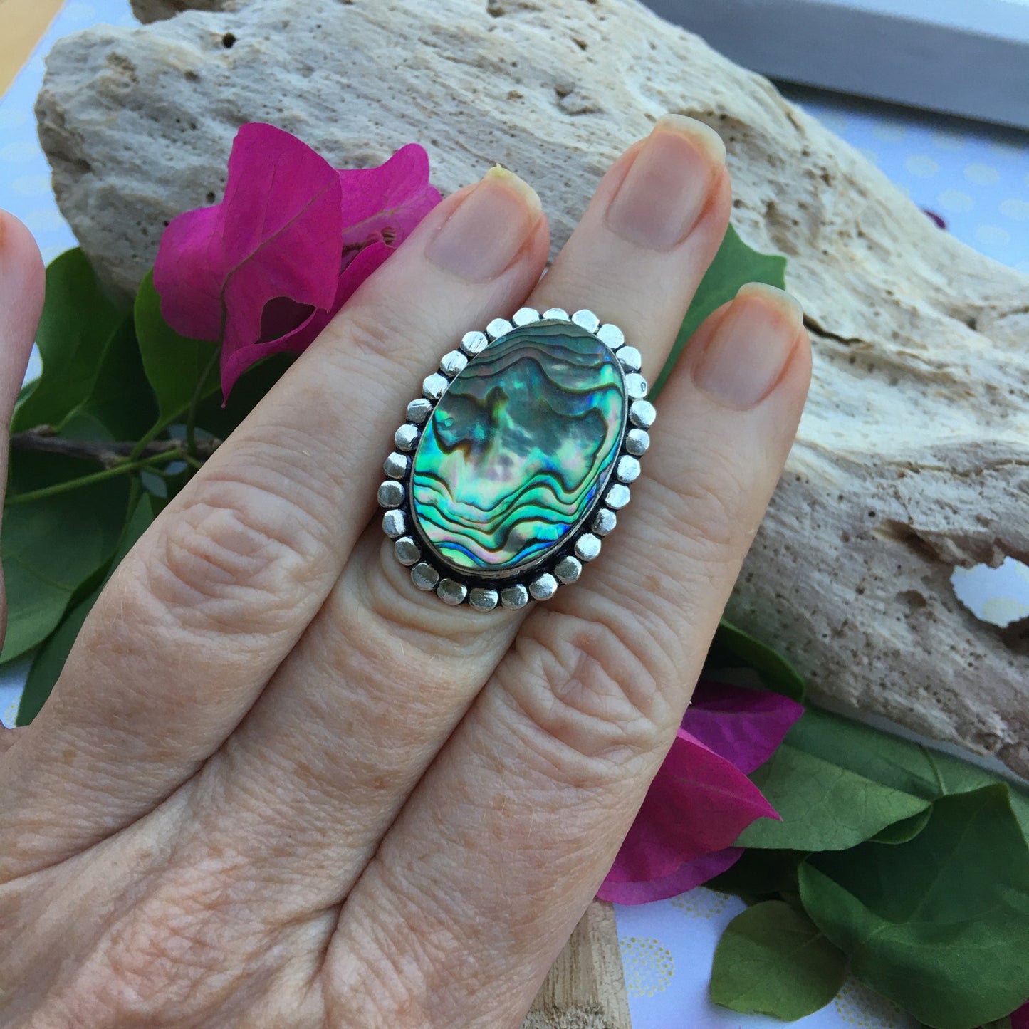 Abalone Sterling Silver Ring Size 7
