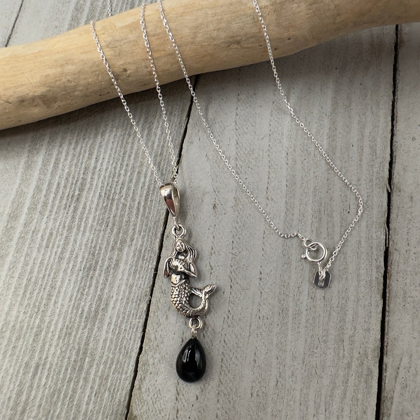 Mermaid Black Onyx Sterling Silver Necklace