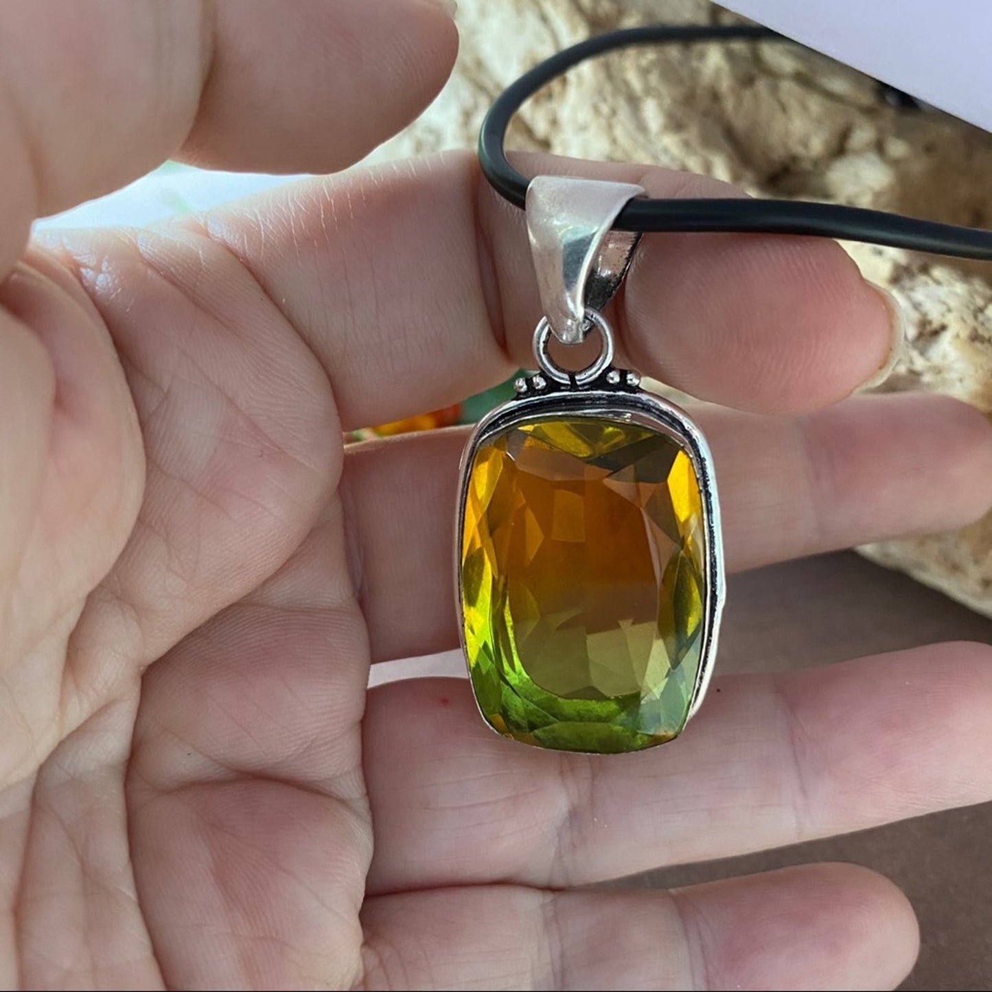 Bi-Color Tourmaline Sterling Plated Pendant Necklace