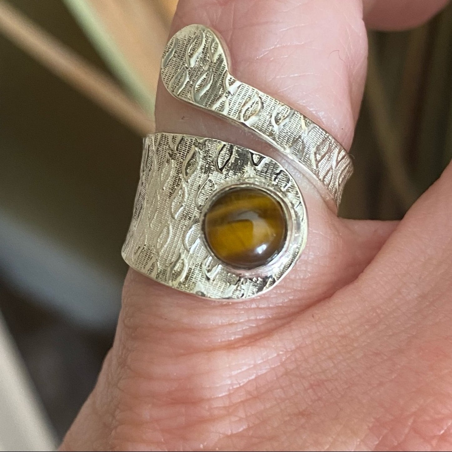 Tiger Eye Sterling Silver Adjustable Wrap Ring