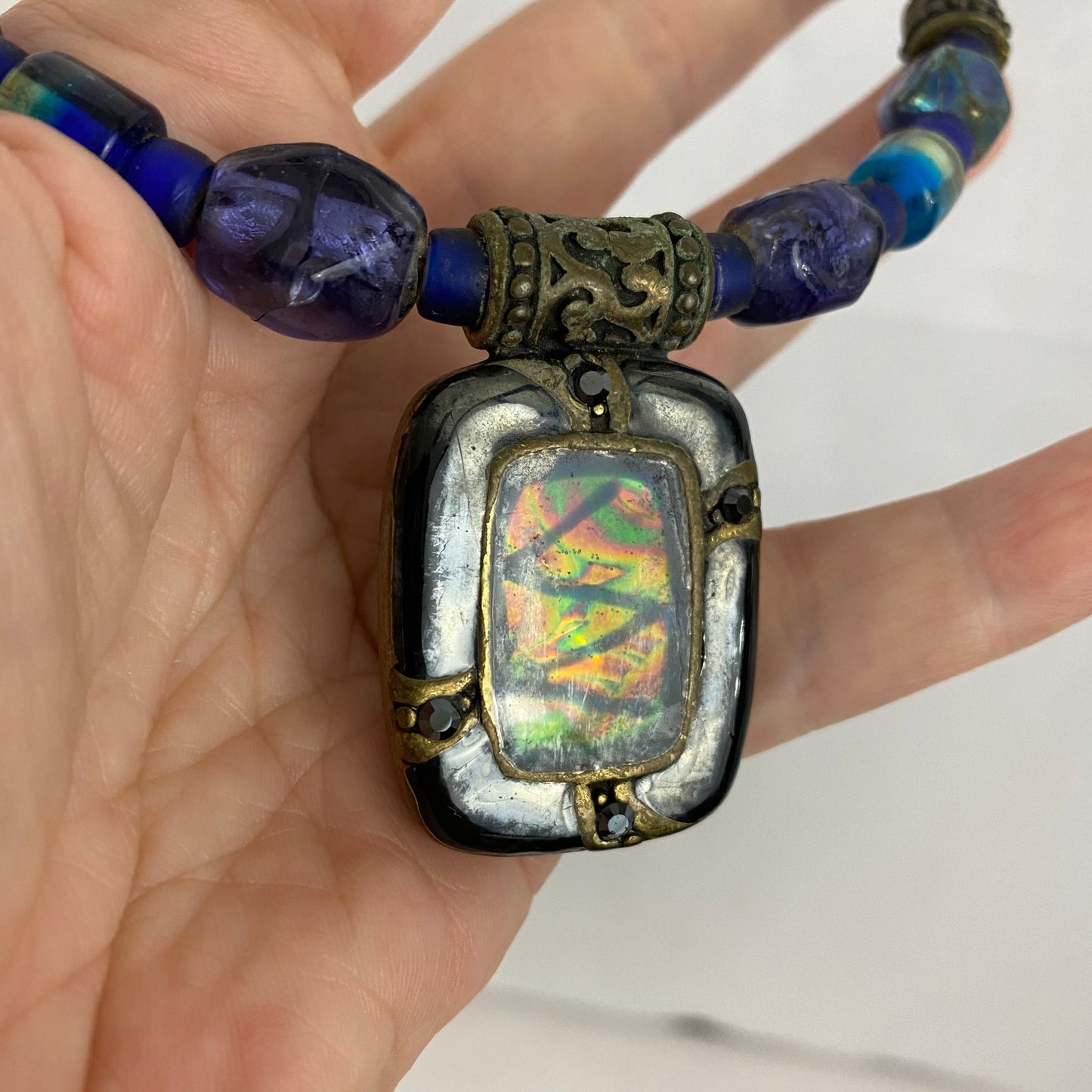 Vintage Chico’s Glass Leather Cuff Choker Necklace