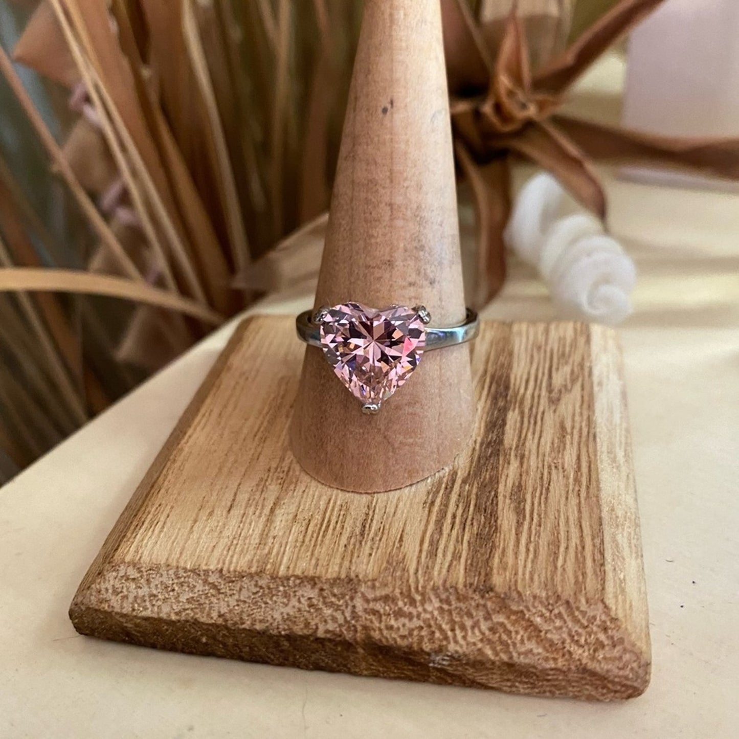 Pink CZ Heart Stainless Steel Ring