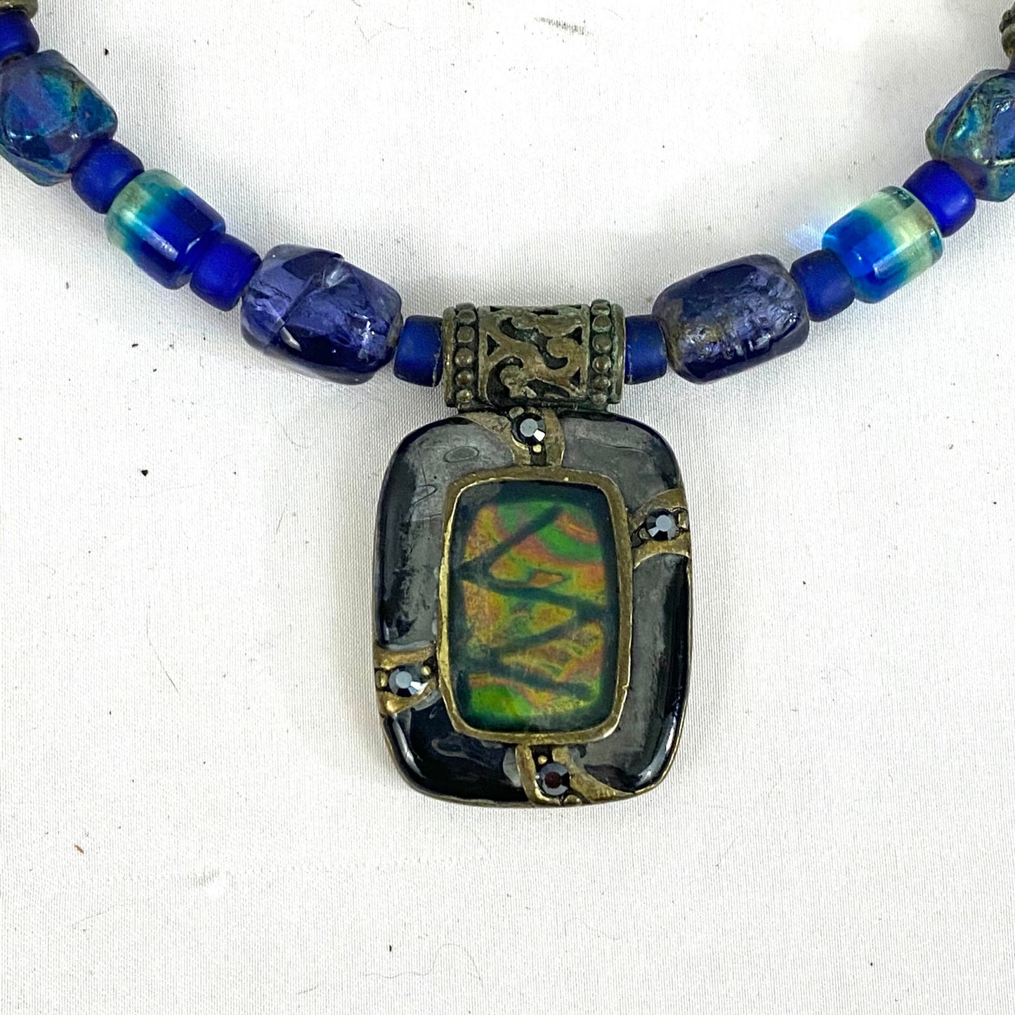 Vintage Chico’s Glass Leather Cuff Choker Necklace