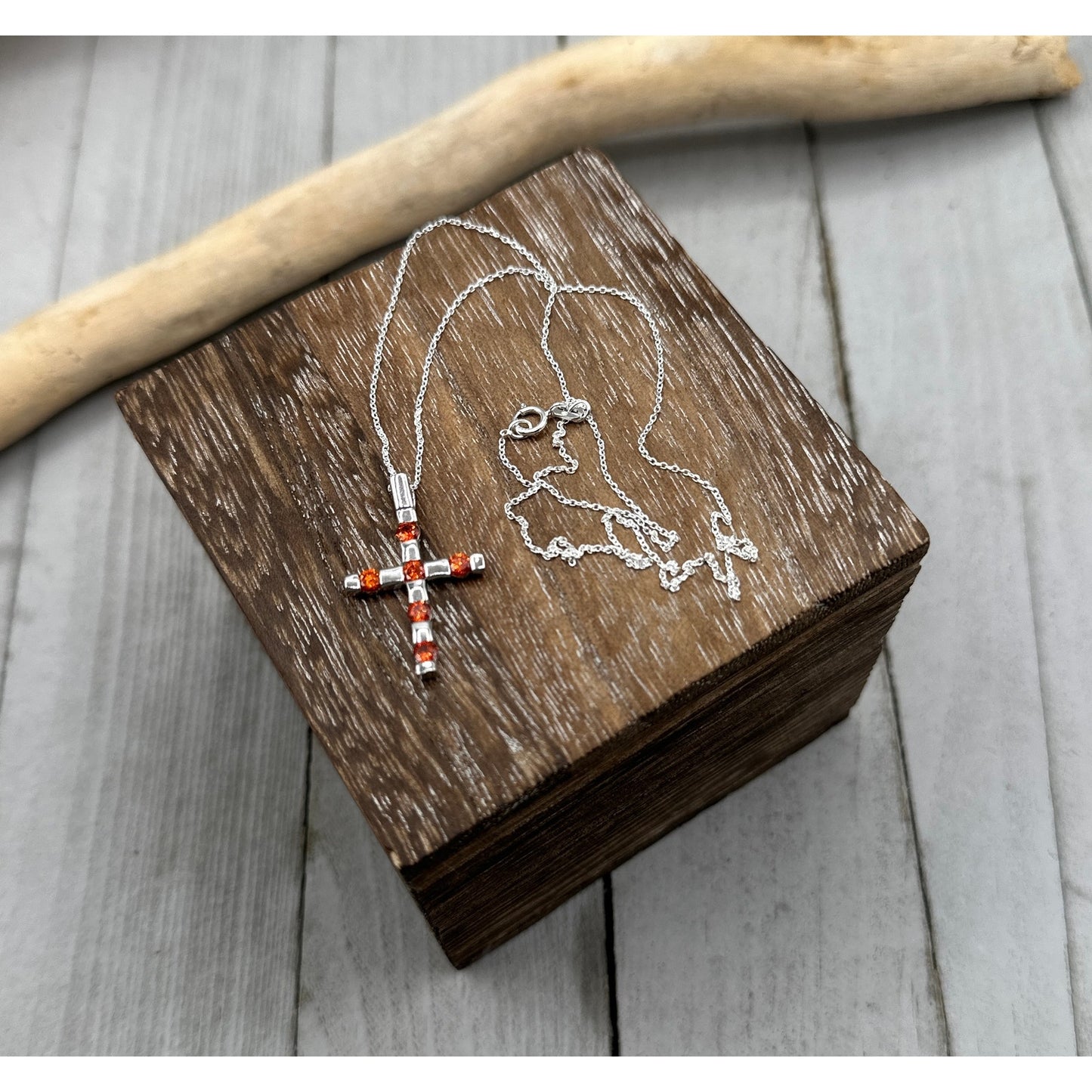 Garnet CZ Sterling Silver Cross Necklace