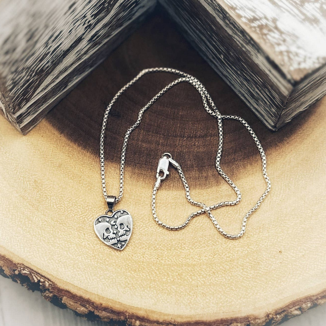 Skull Lovers Sterling Silver Heart Necklace