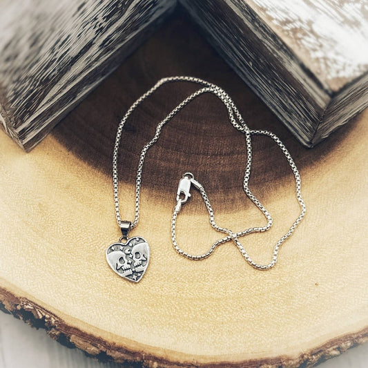 Skull Lovers Sterling Silver Heart Necklace