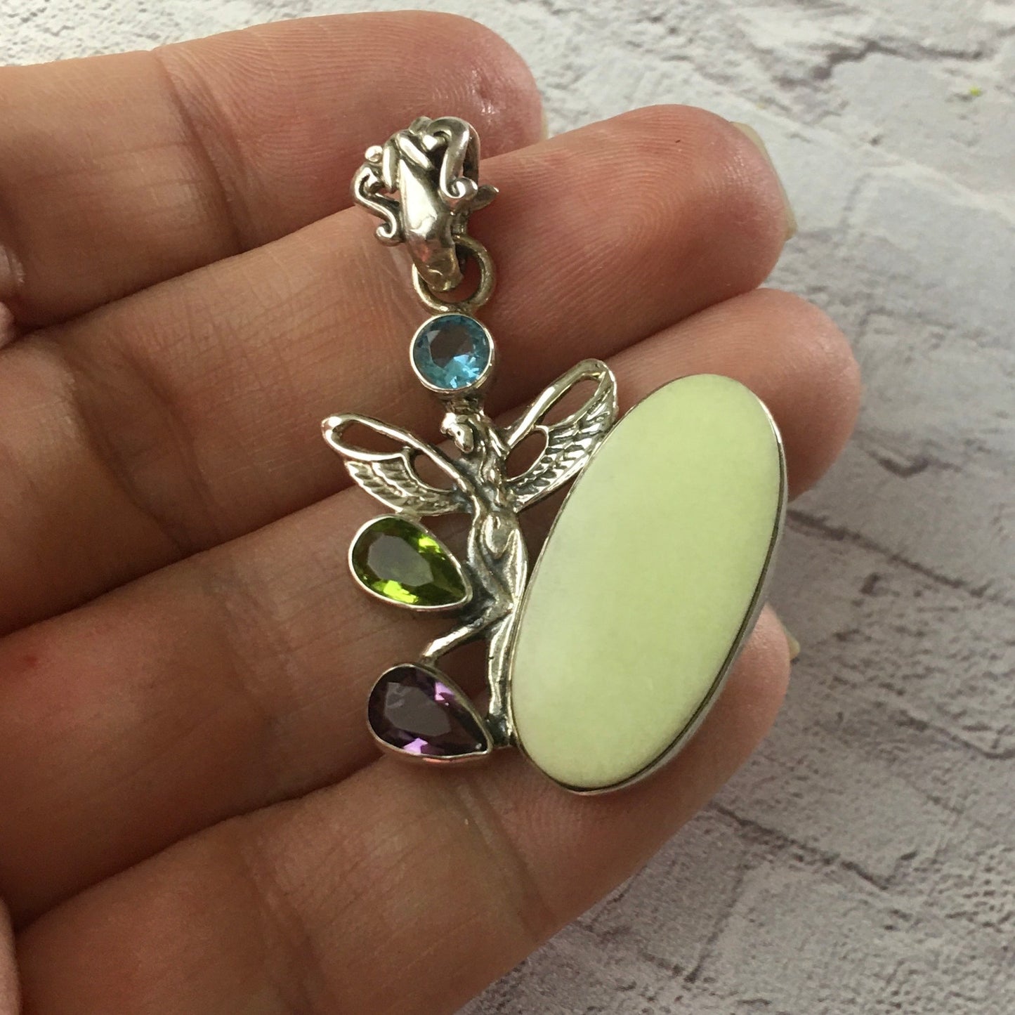 Sterling Silver Multi Gemstone Fairy Pendant