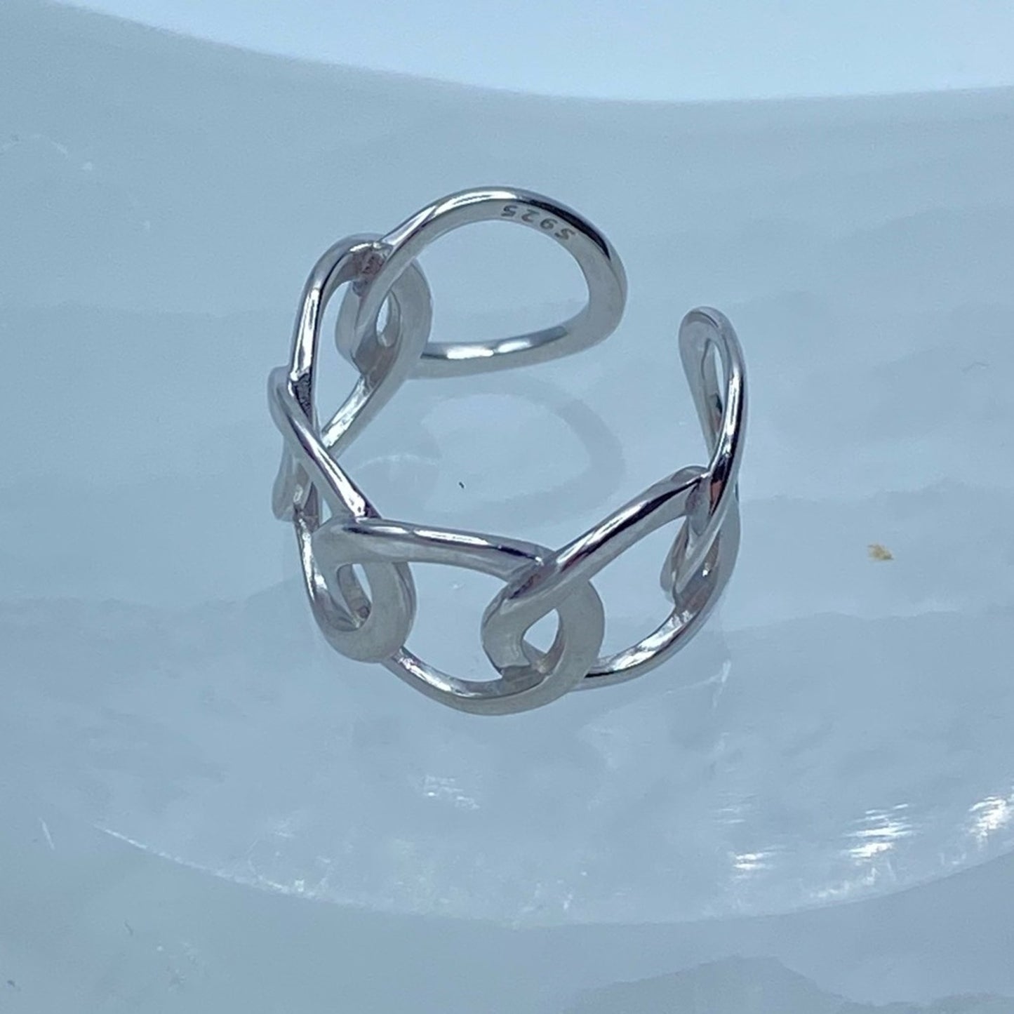 Sterling Silver Geometric Minimalist Circles Band Ring Adjustable