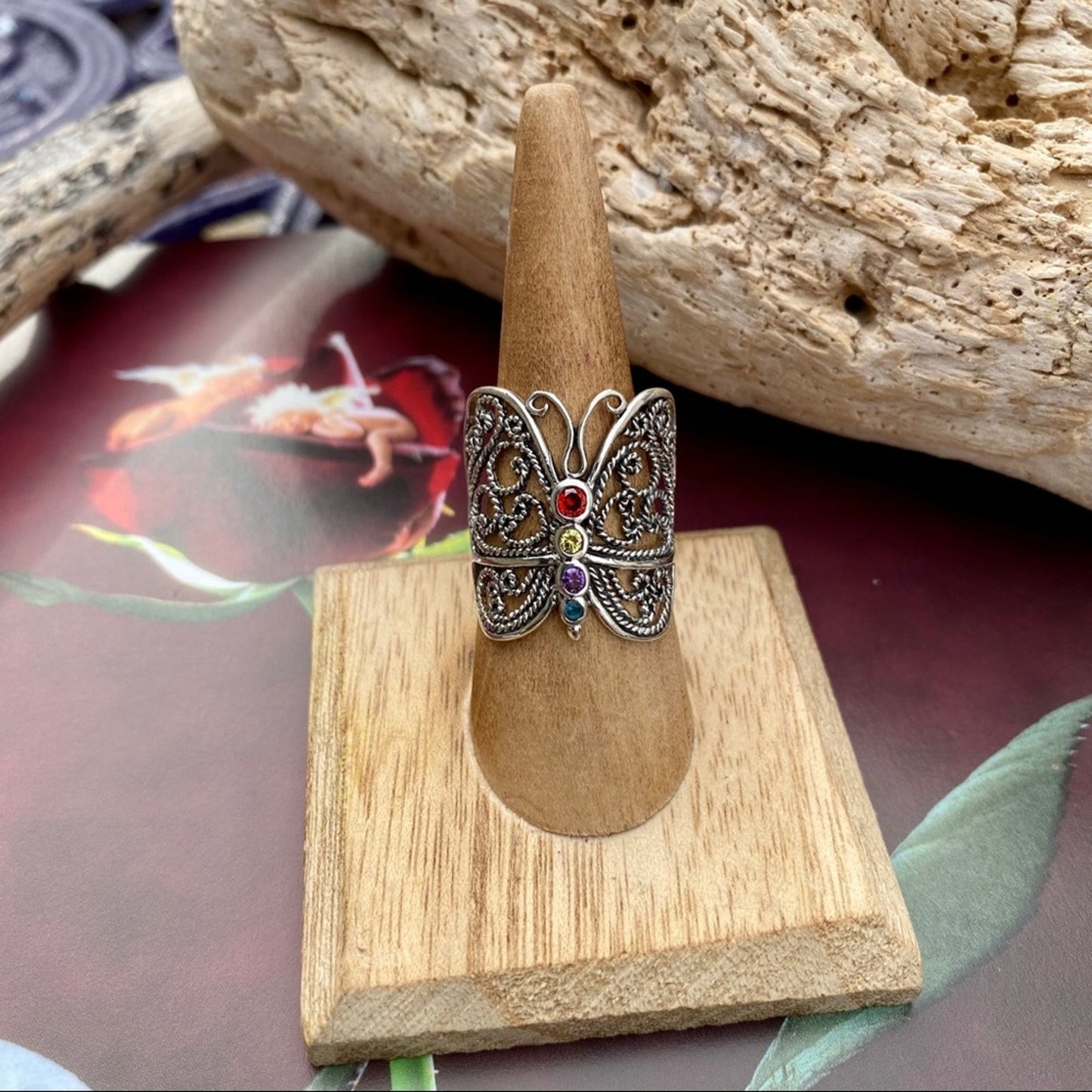 Sterling Silver Filigree CZ Butterfly Ring