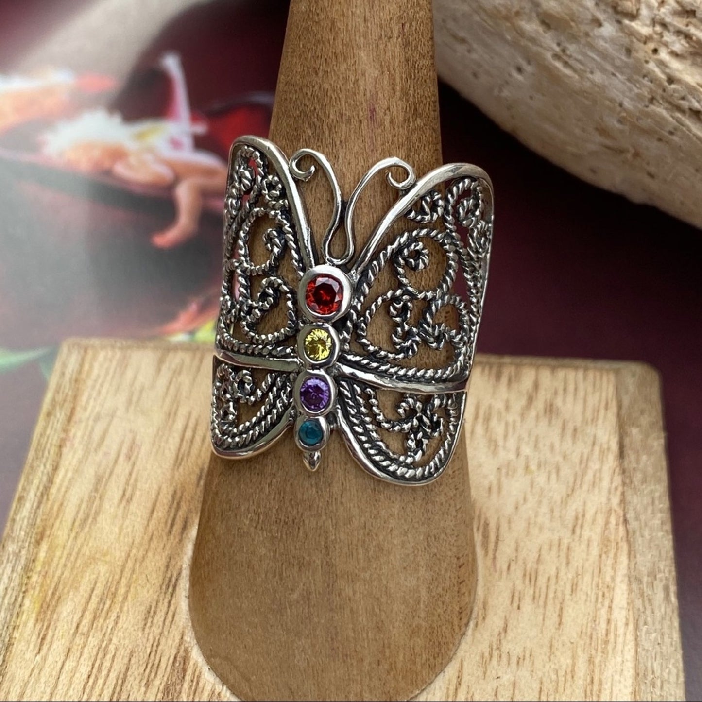 Sterling Silver Filigree CZ Butterfly Ring