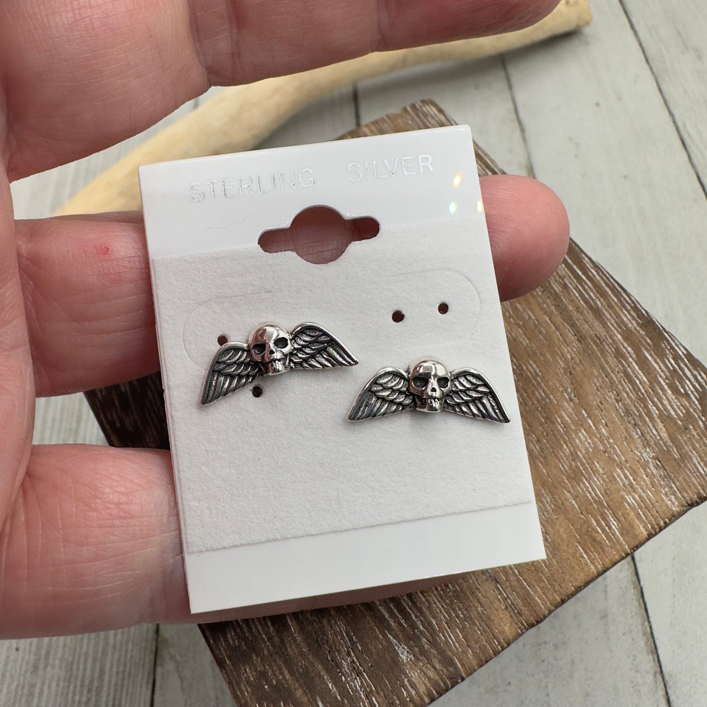 Skull With Wings Sterling Silver Earrings