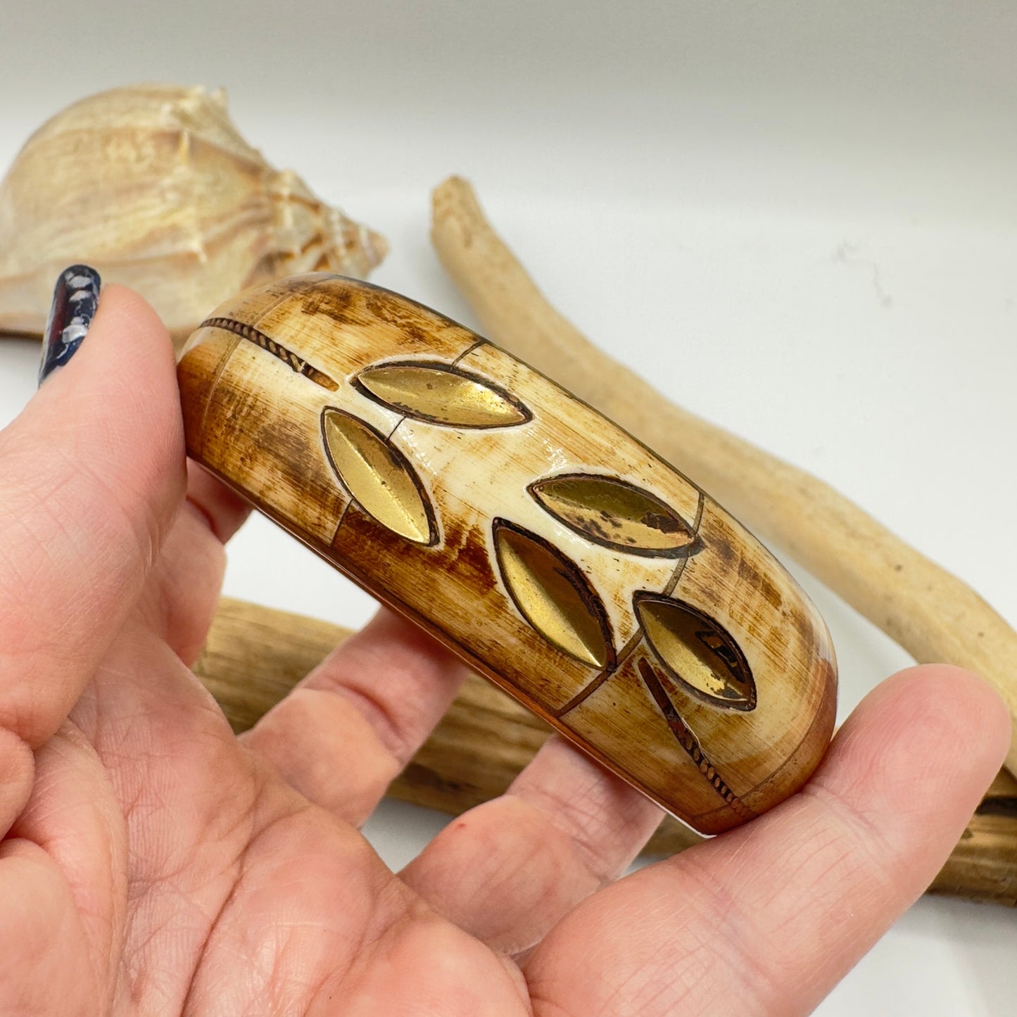 Vintage Brass & Bone Bangle Bracelet