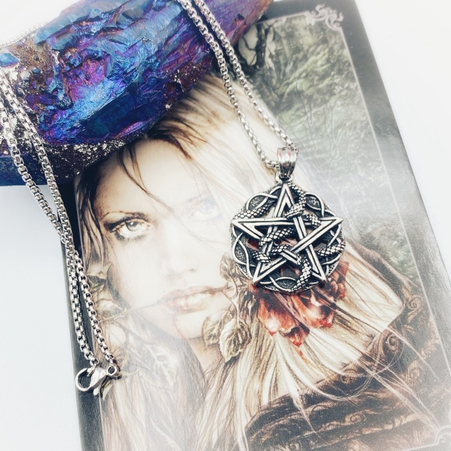 Pentagram Snake Stainless Steel Pendant Necklace Unisex