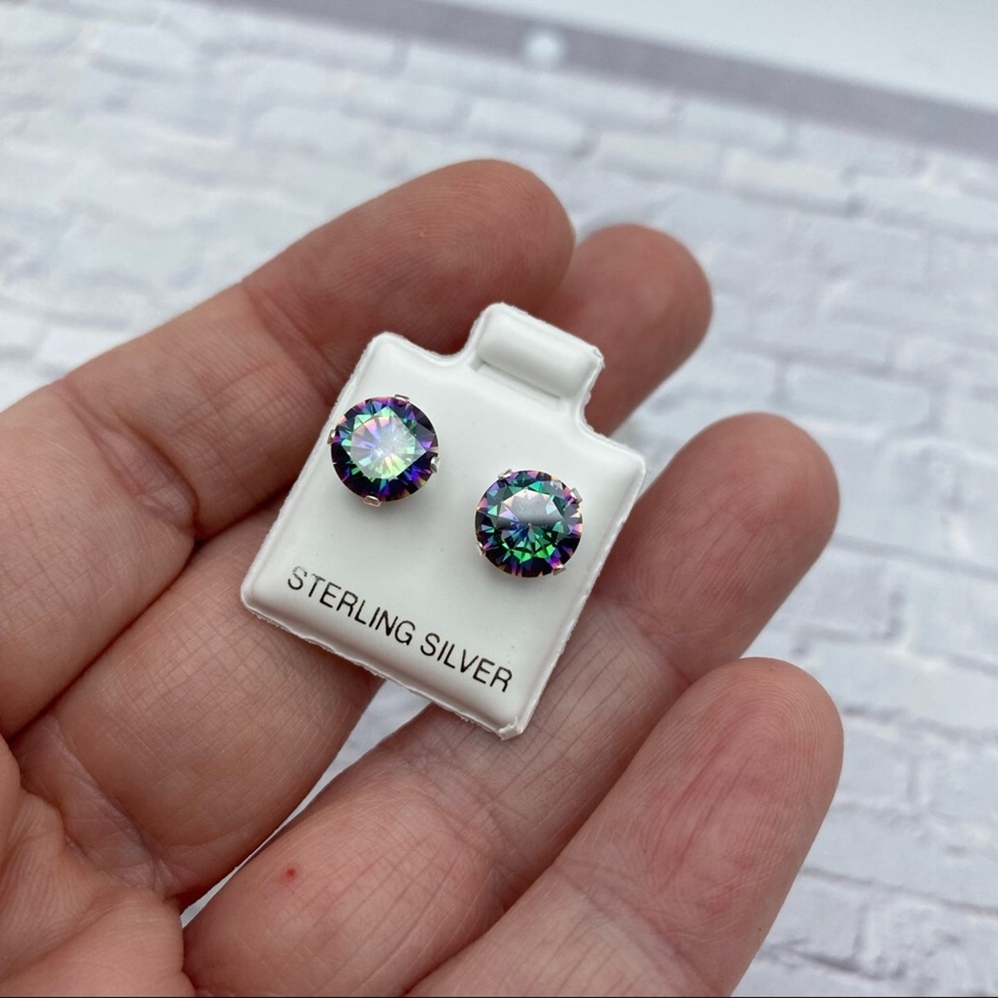 Rainbow Topaz CZ 8mm Sterling Silver Stud Earrings