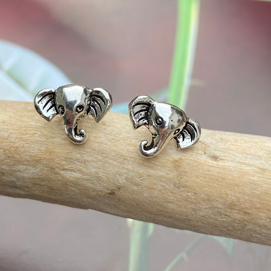 Elephant Head Solid Sterling Silver Stud Earrings