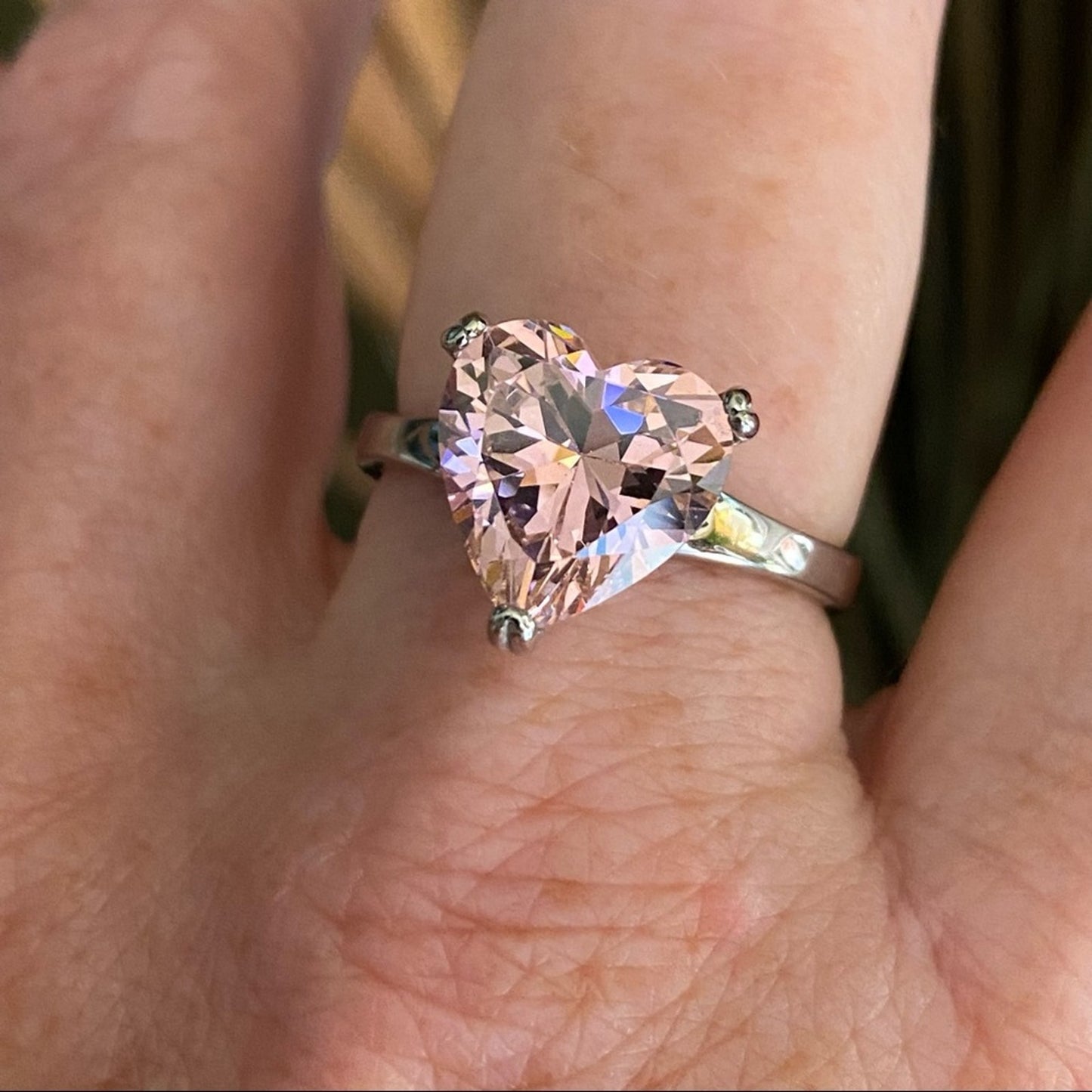 Pink CZ Heart Stainless Steel Ring