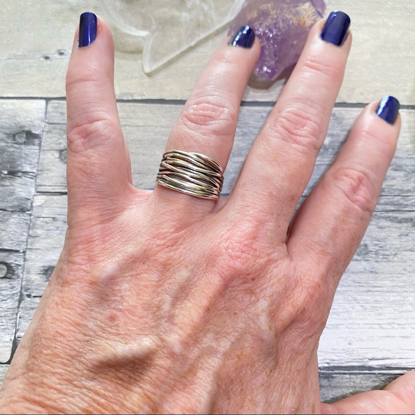 925 Sterling Silver Irregular Vintage Stackable Ring Adjustable 6-11