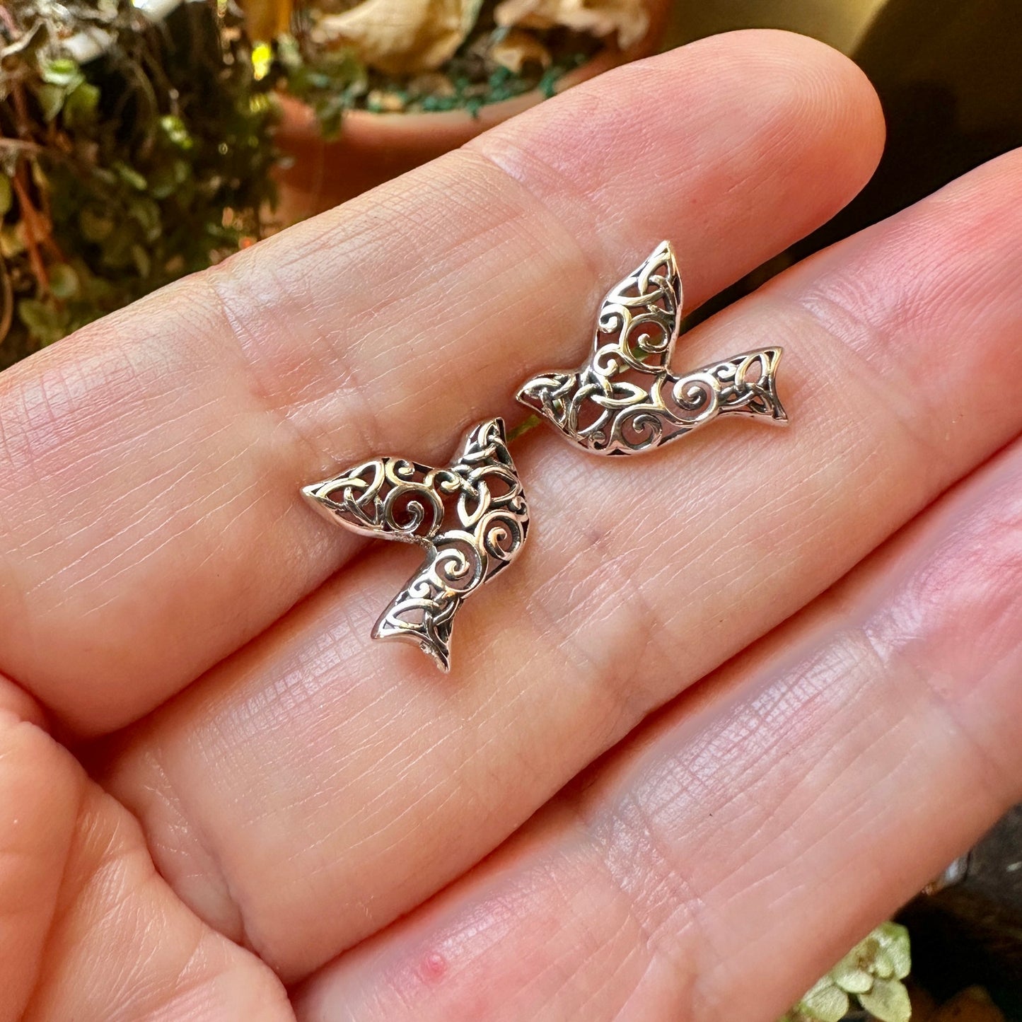 Sparrow Filigree Sterling Silver Bird Stud Earrings