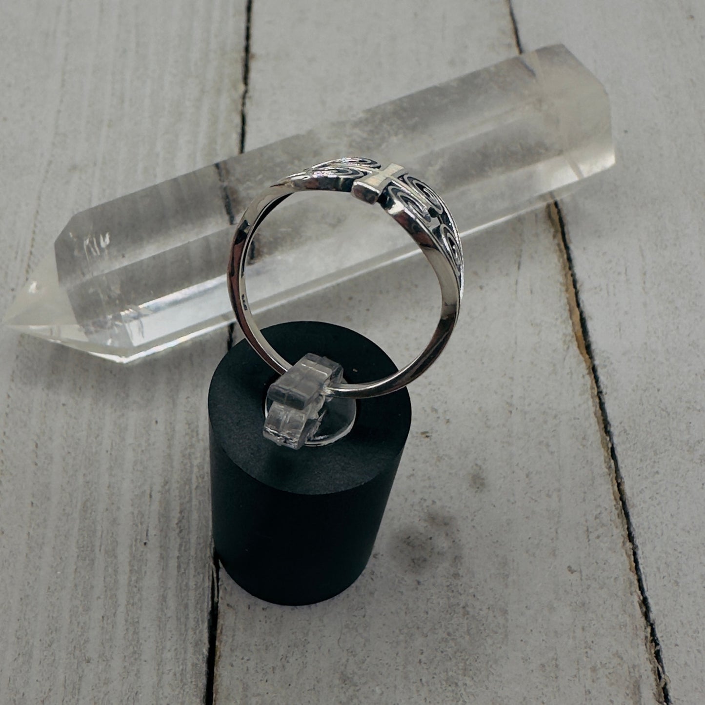 Lab Opal Cross Sterling Silver Ring