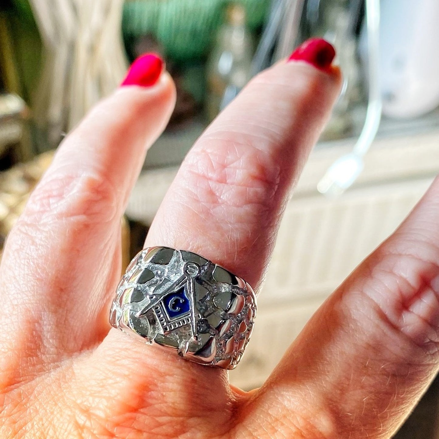 Men's Stainless Steel Masonic  Nugget Ring