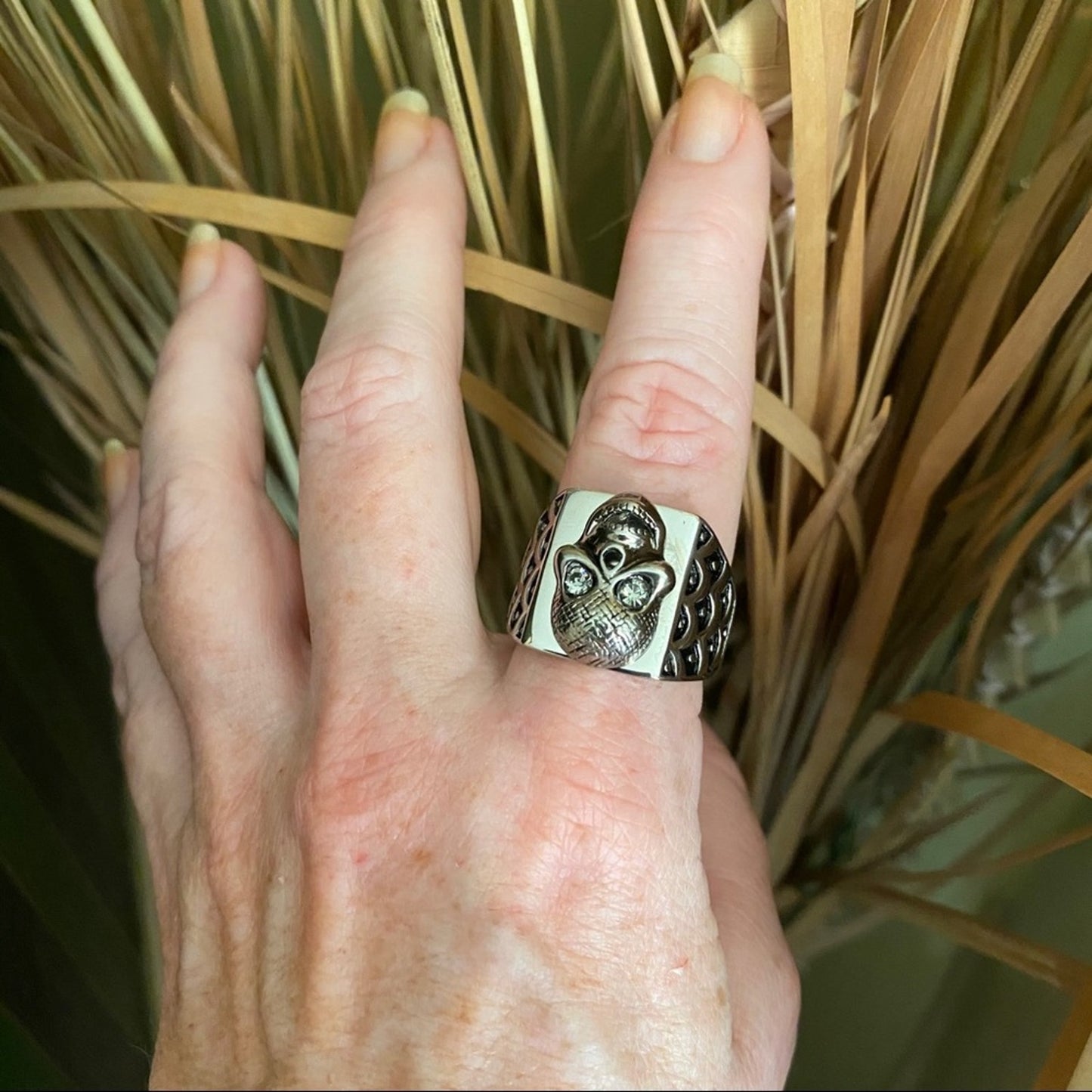 Men's Stainless Steel Skull Crystal Ring