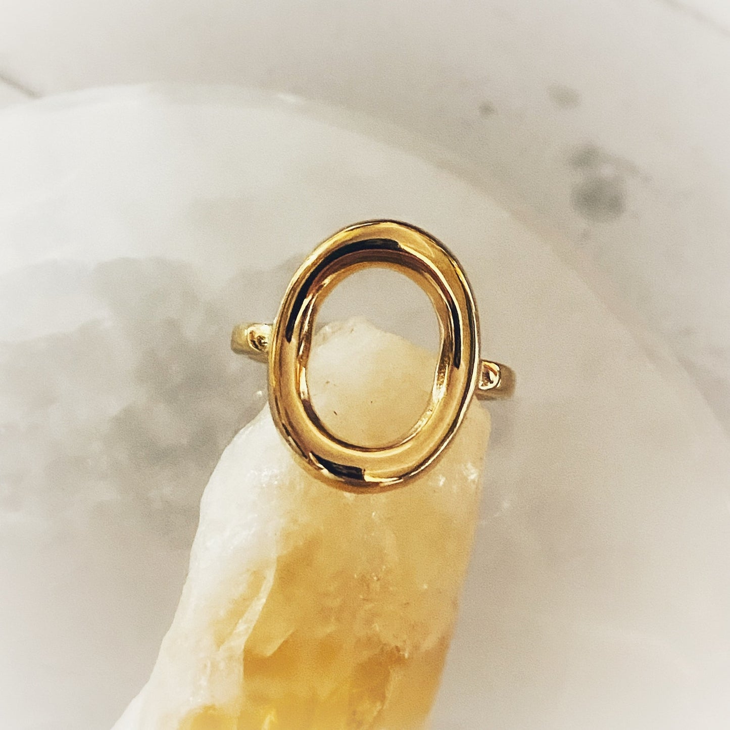 Gold Oval Open Ring-Adjustable Stainless Ring