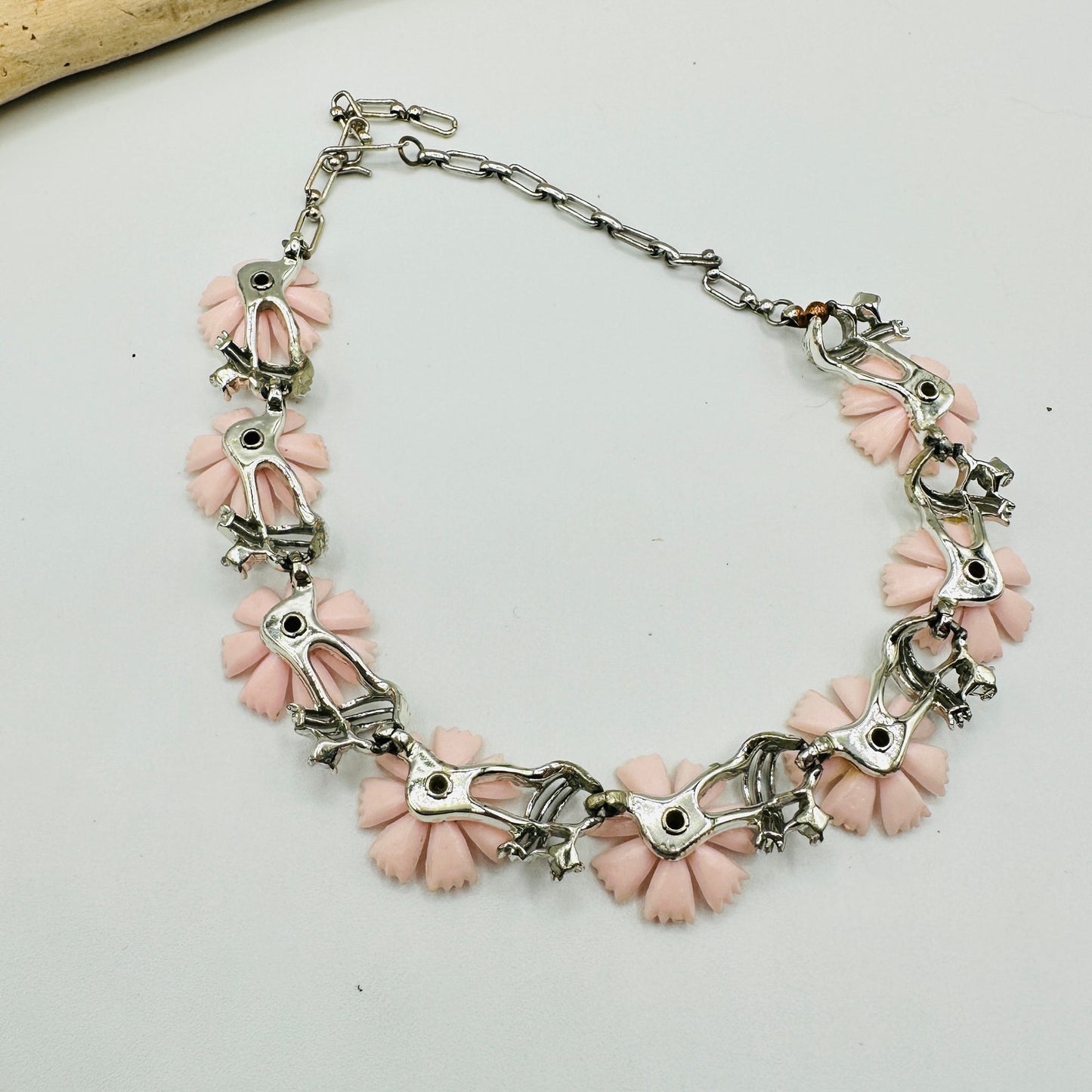 Vintage Lisner 1950-1960 Pink Flower Pink CZ Necklace
