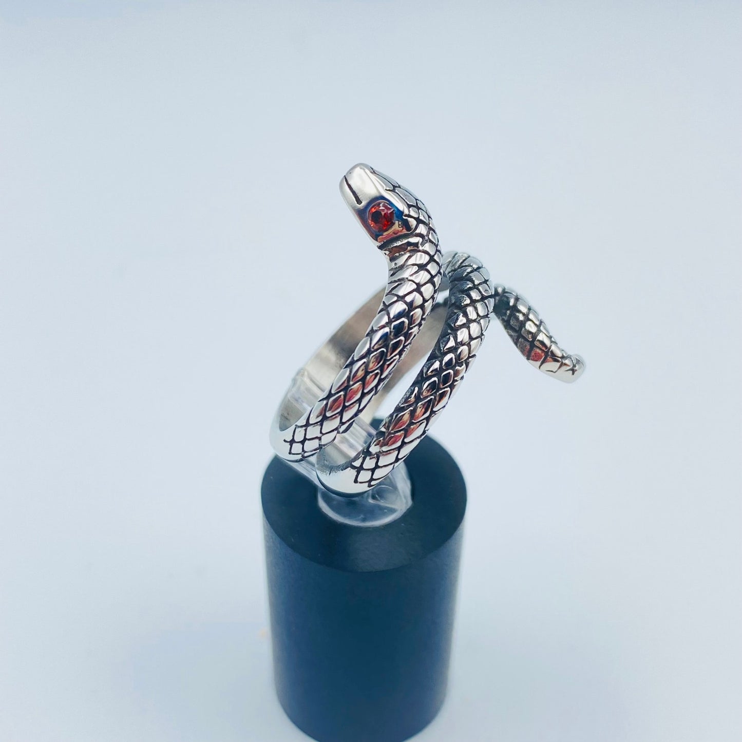 Snake Stainless Steel Ring With Red CZ Eyes