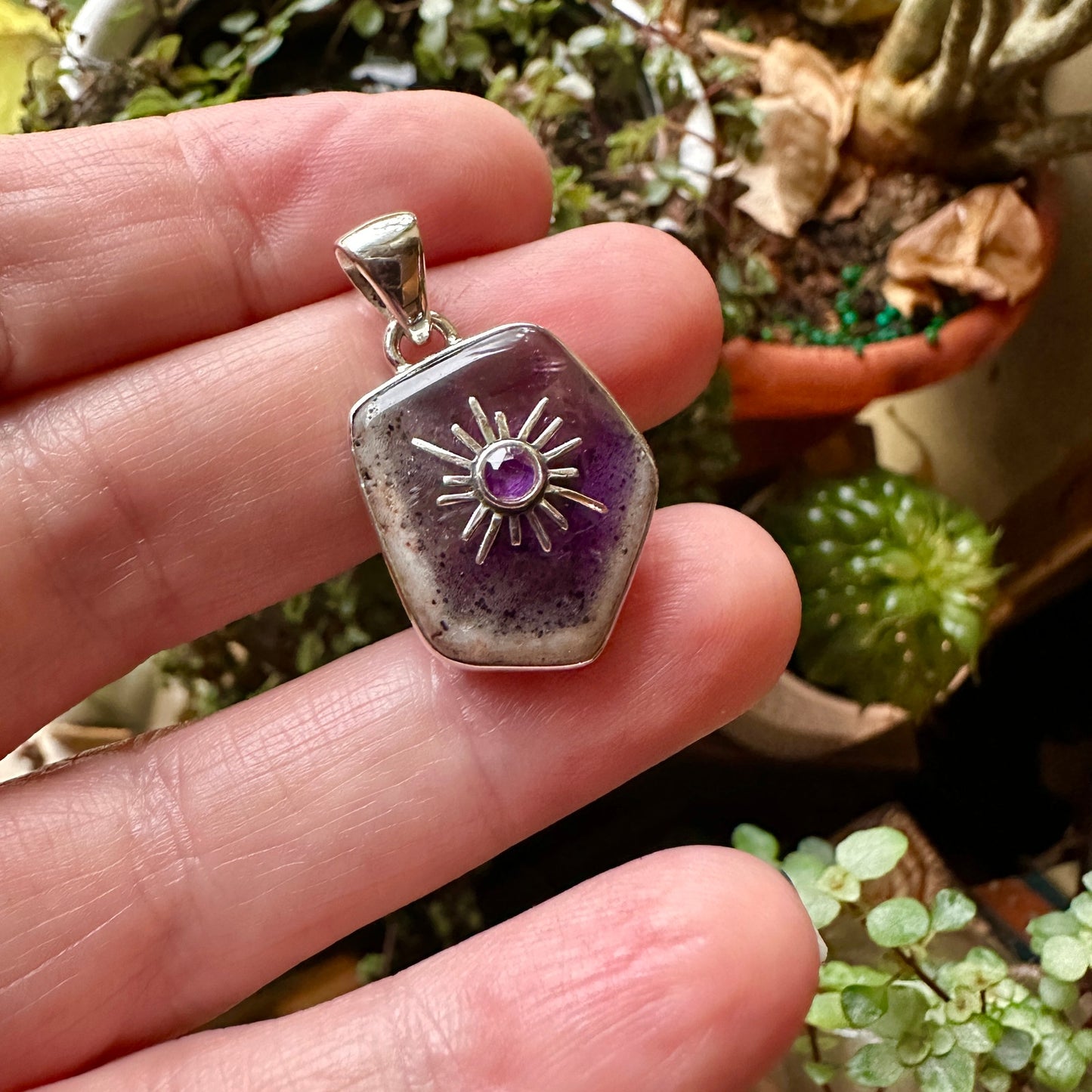 Natural Super Amethyst 23 Sterling Silver Sun Pendant