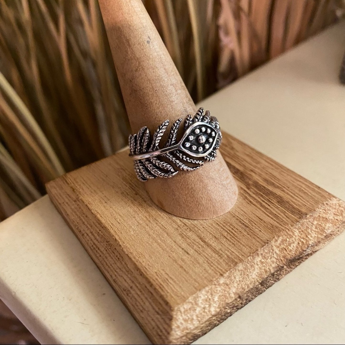 Evil Eye Leaves Boho Sterling Silver Ring