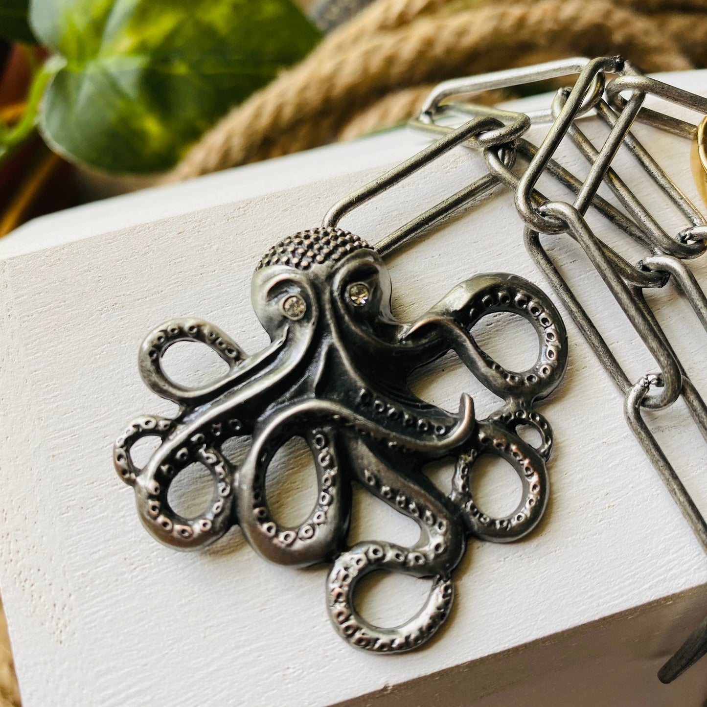 Octopus Paperclip Chain Necklace Rhinestone Clasp