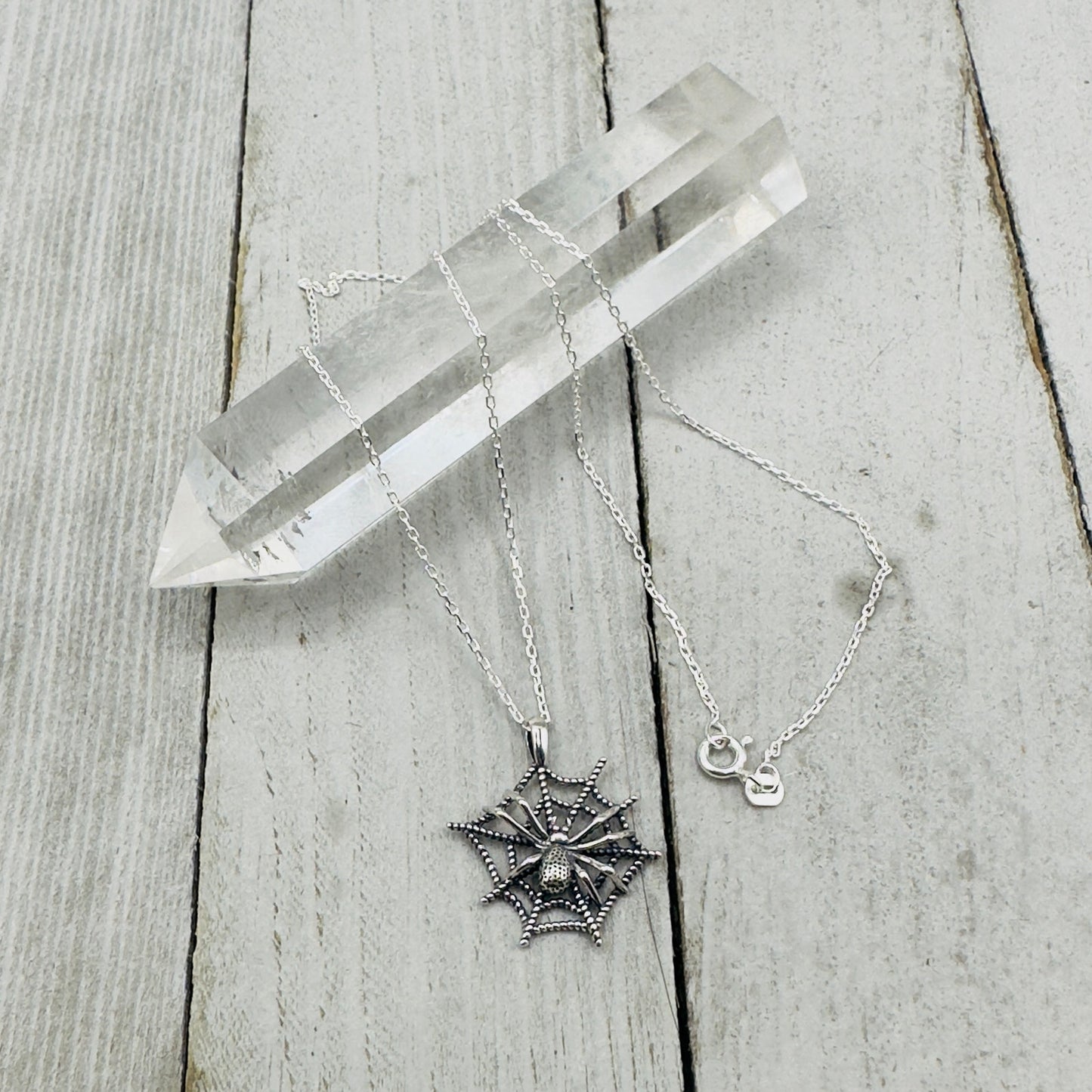 Spider Web Sterling Silver Spider Necklace