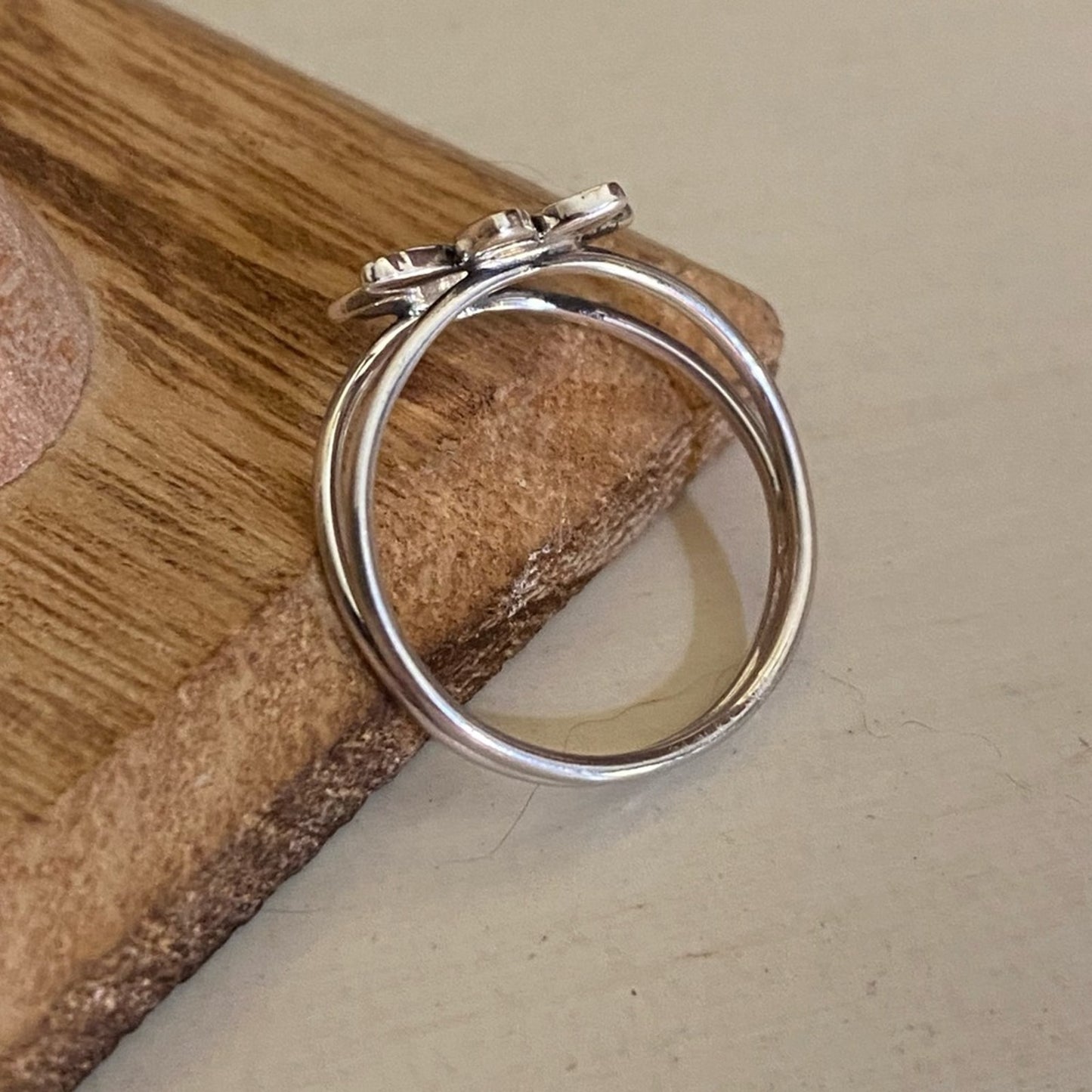 Lotus Flower Double Band Sterling Silver Ring