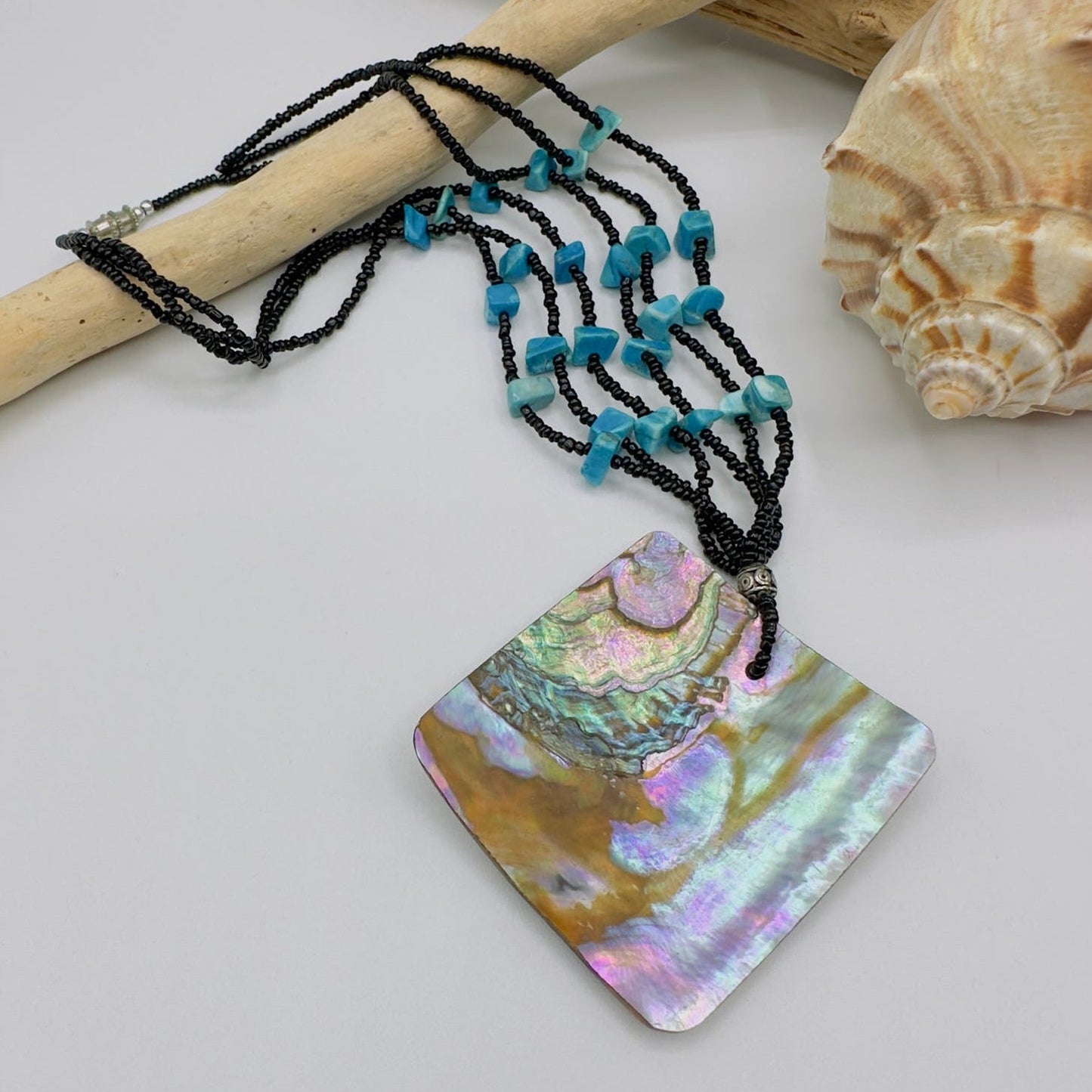 Vintage Abalone Shell & Turquoise Chip Reversible Necklace