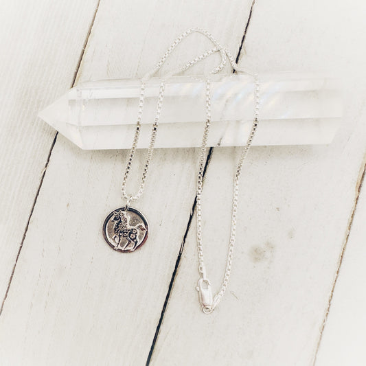 Chinese Zodiac Year of The Horse Pendant Necklace Sterling Silver