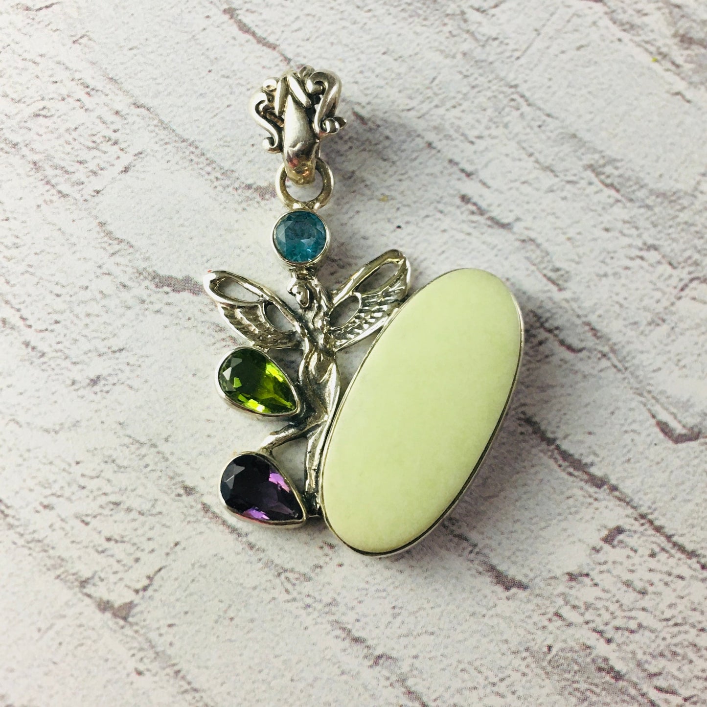 Sterling Silver Multi Gemstone Fairy Pendant