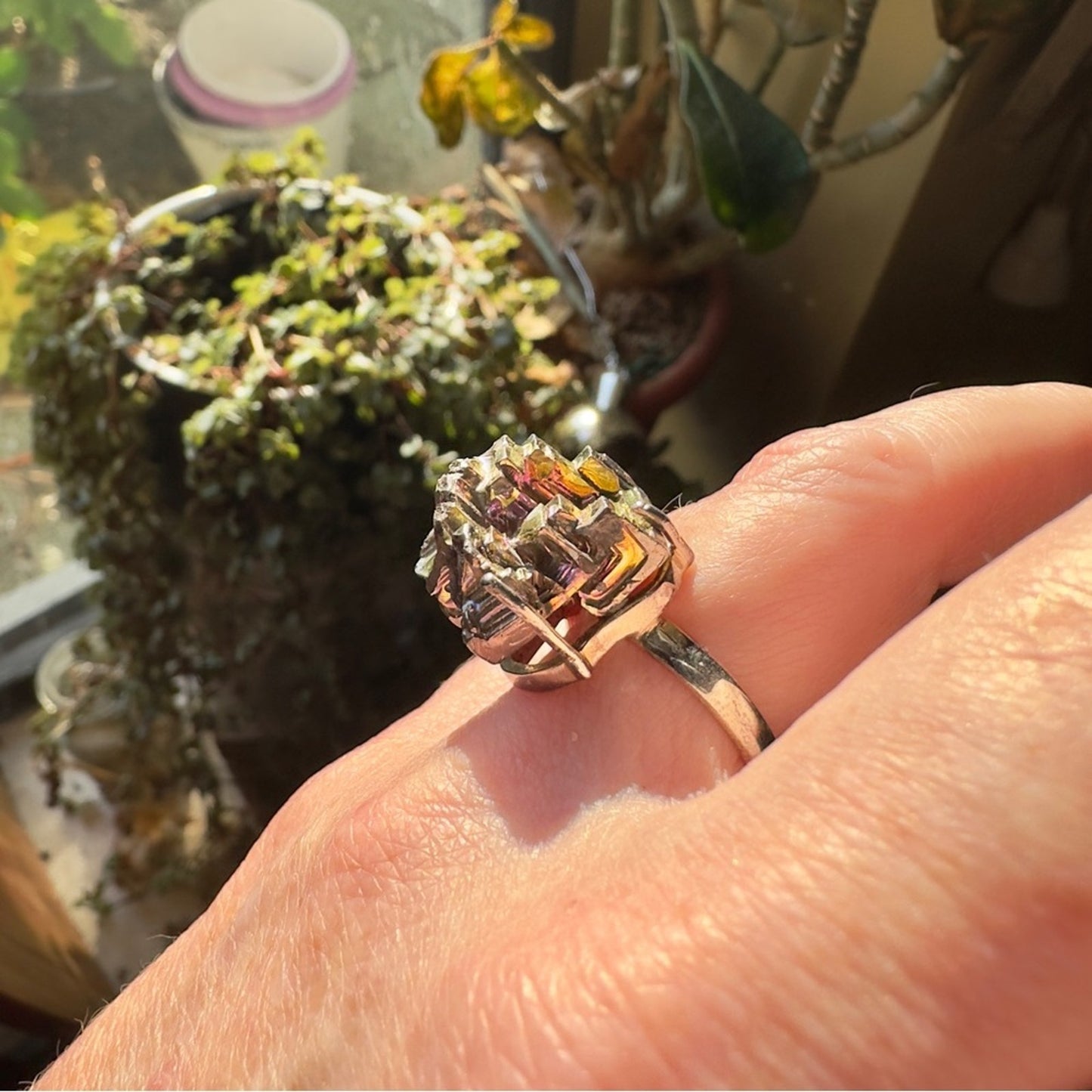 Bismuth Sterling Silver Crystal Gemstone Ring