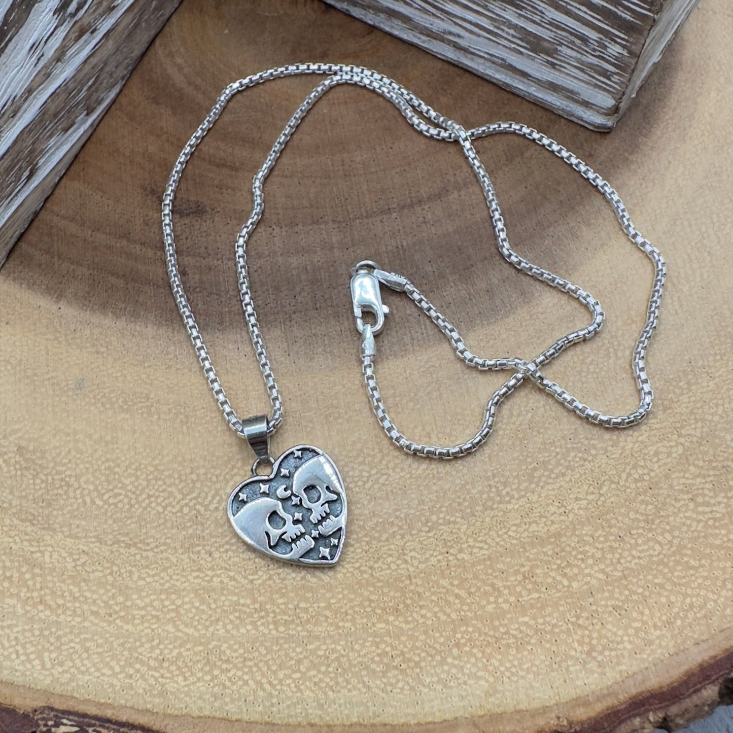 Skull Lovers Sterling Silver Heart Necklace