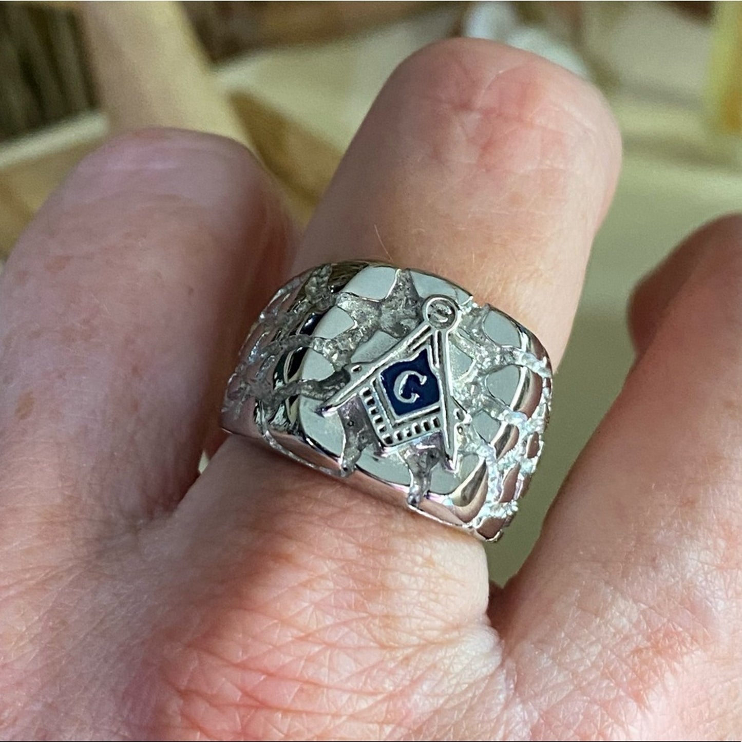 Men's Stainless Steel Masonic  Nugget Ring