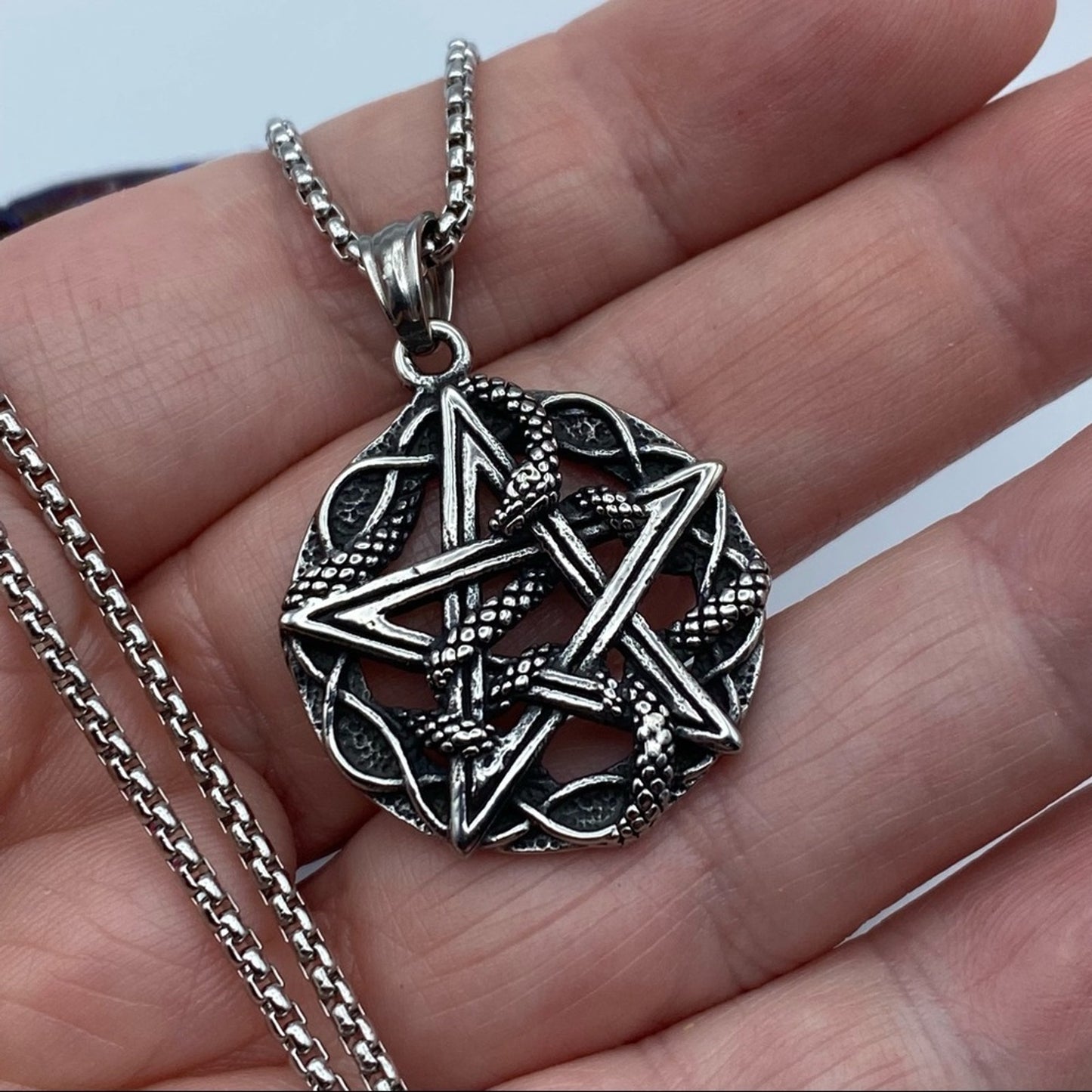 Pentagram Snake Stainless Steel Pendant Necklace Unisex