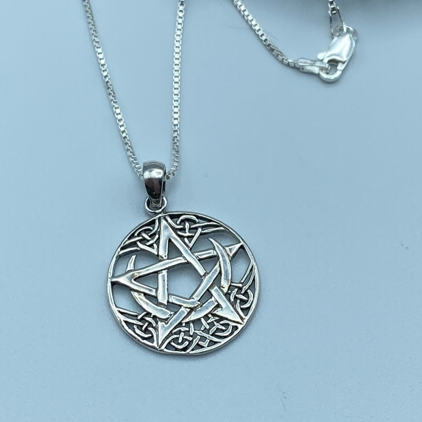 Celtic Crescent Moon Pentagram Sterling Silver Necklace