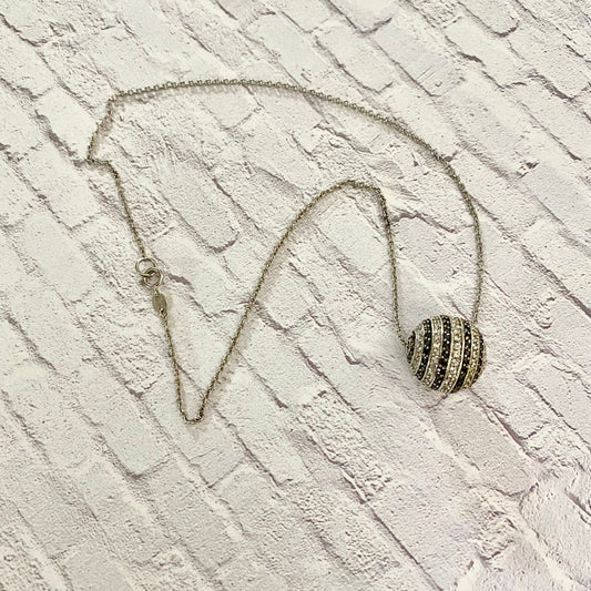 Sterling Silver Ball Necklace With Black & White Zirconians