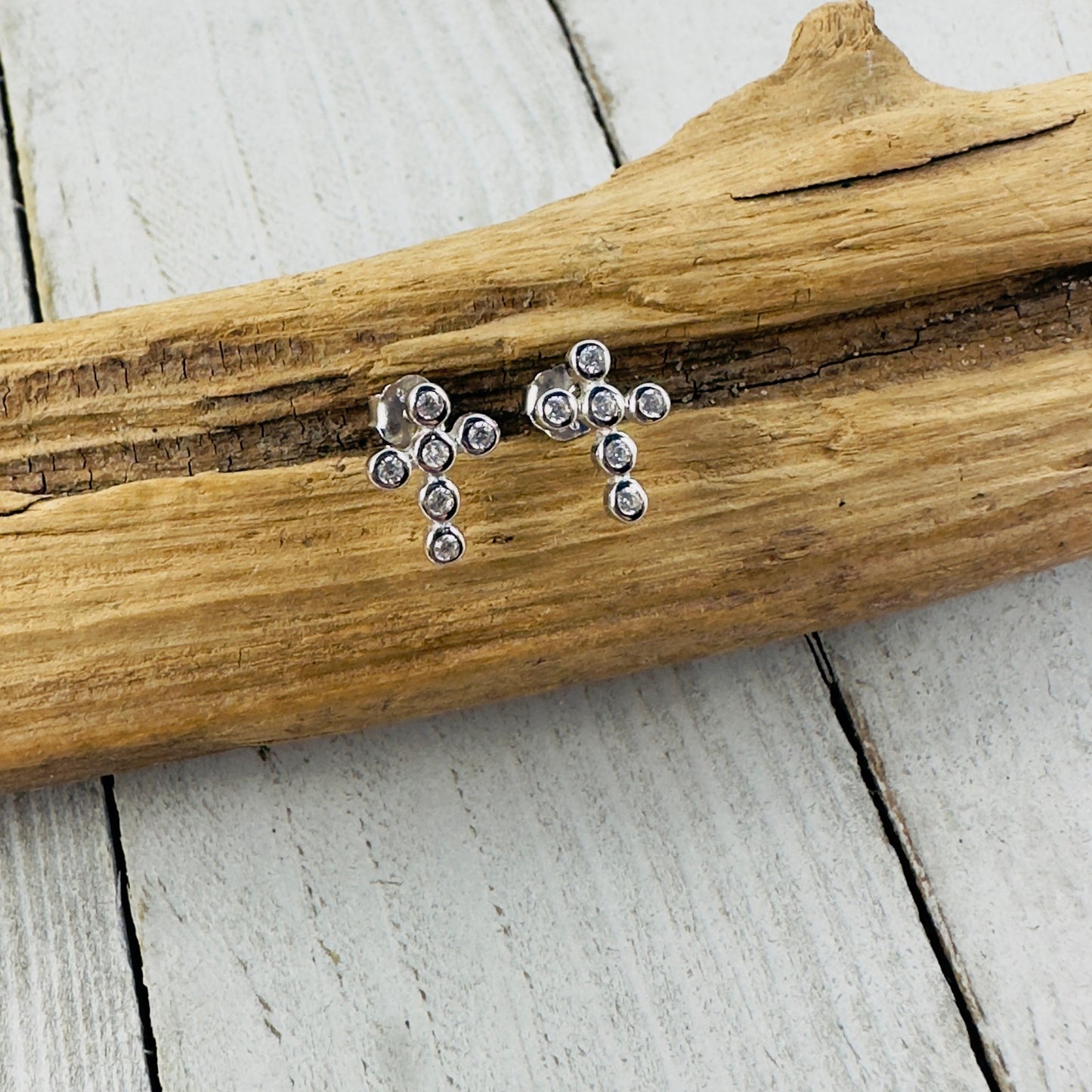 CZ Cross Sterling Silver Earrings